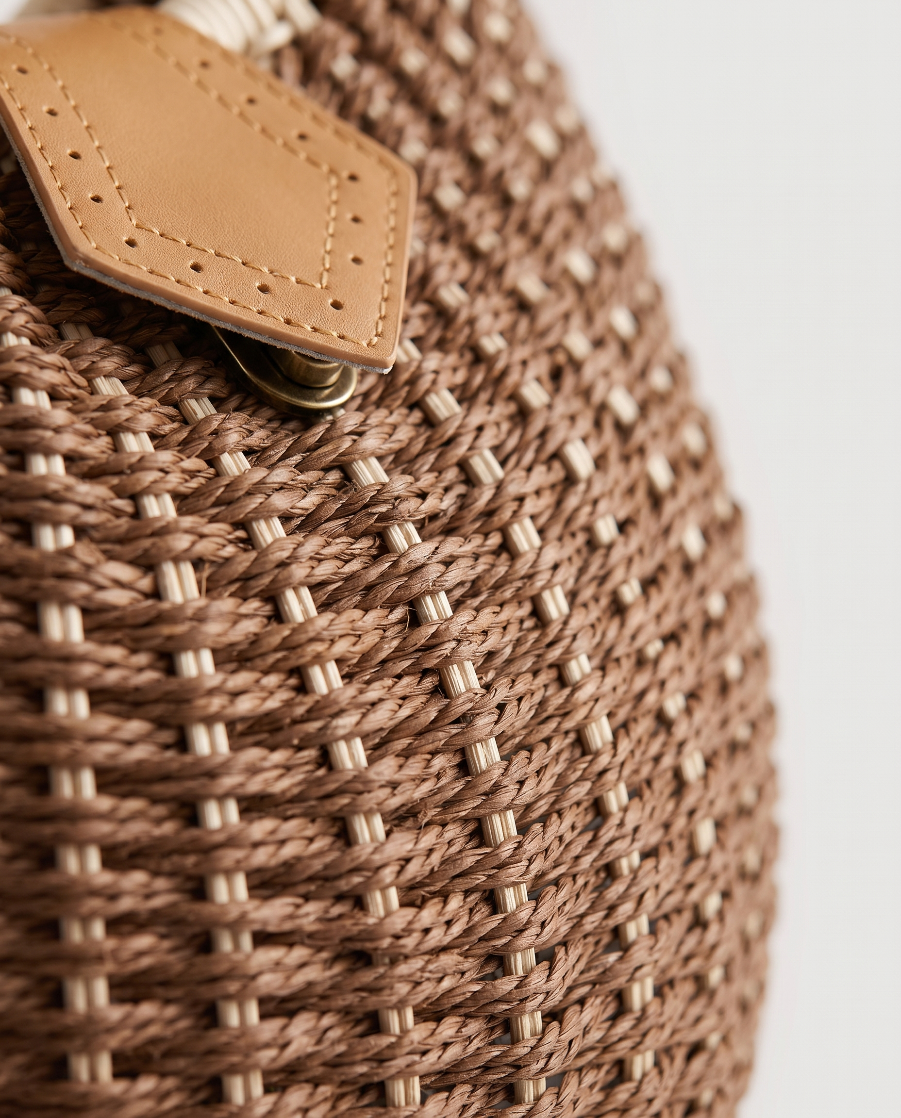Rattan bag in brown — texture detail, RABUKO