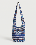 Print crossbody bag in blue — front view, RABUKO