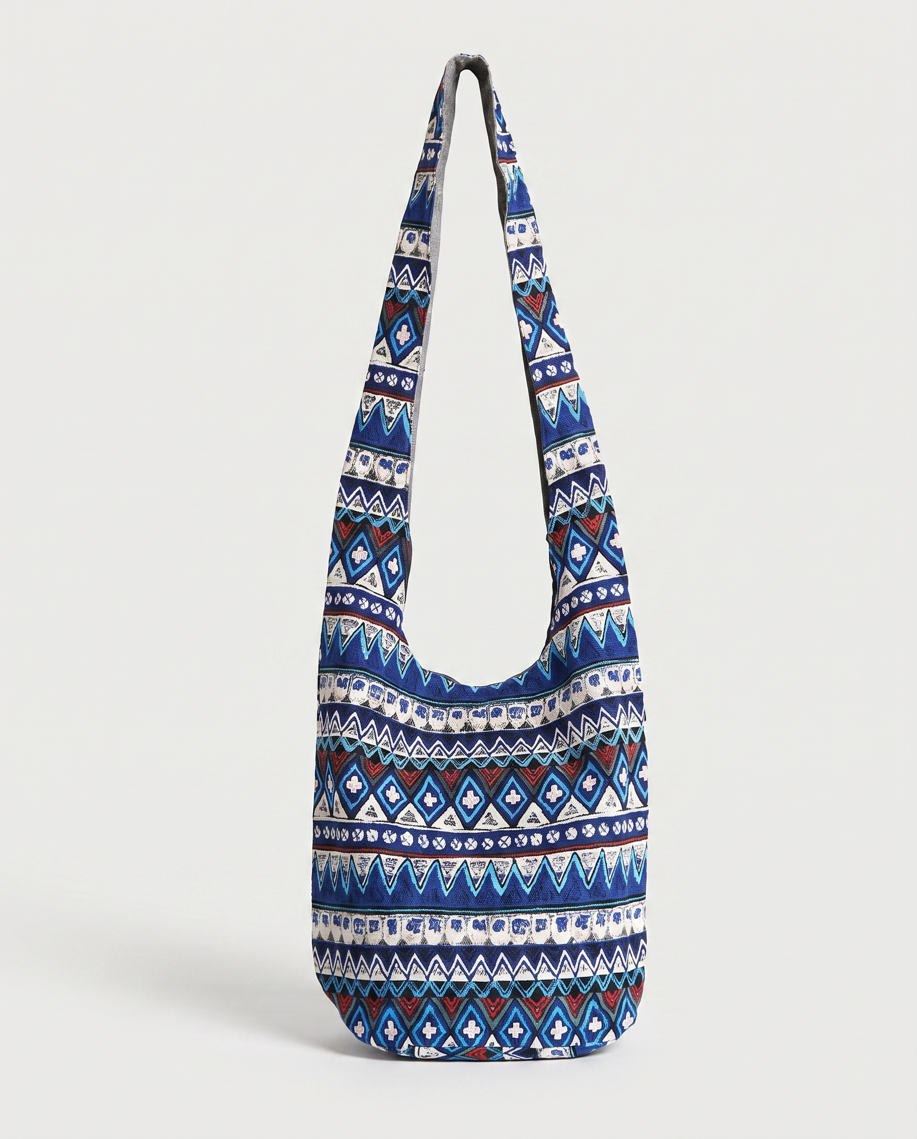Print crossbody bag in blue — front view, RABUKO