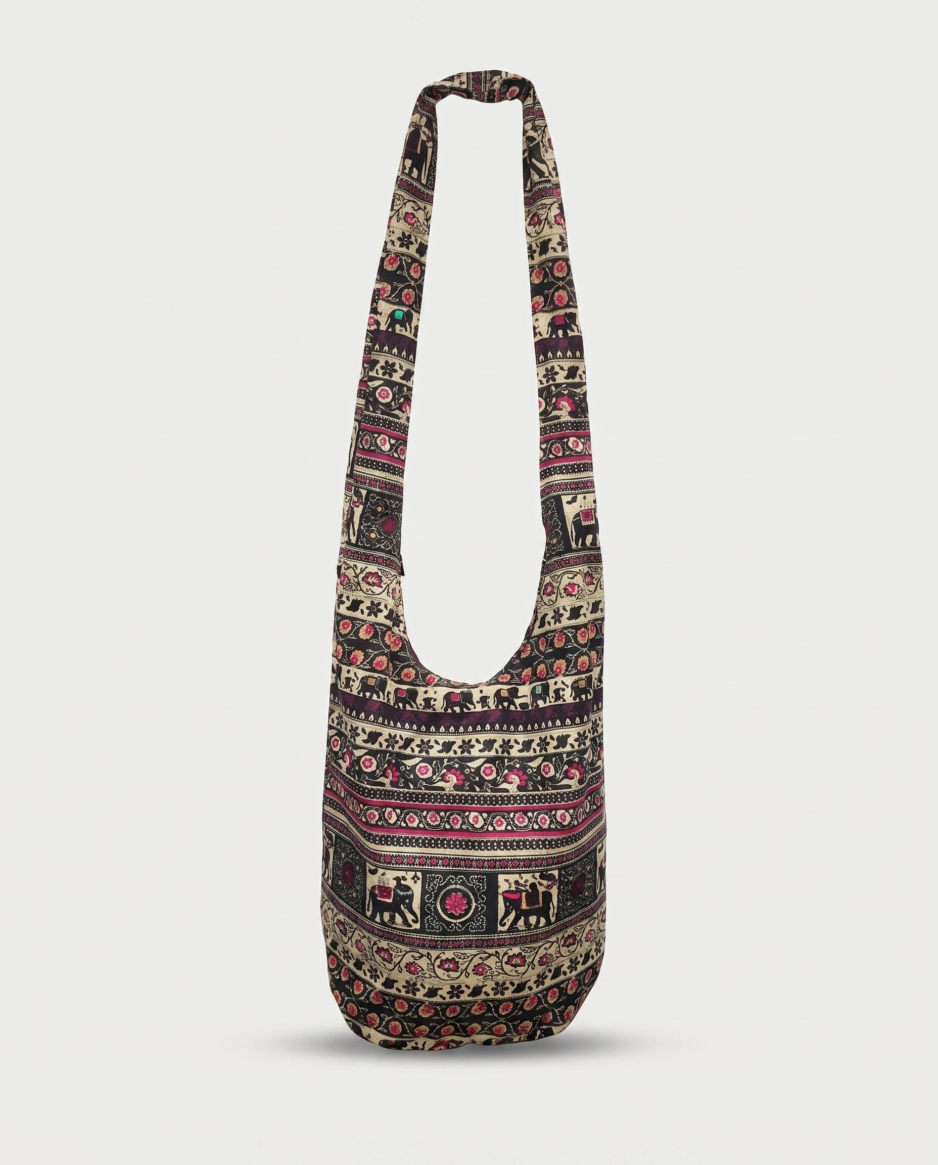 Print crossbody bag in coffee — front view, RABUKO