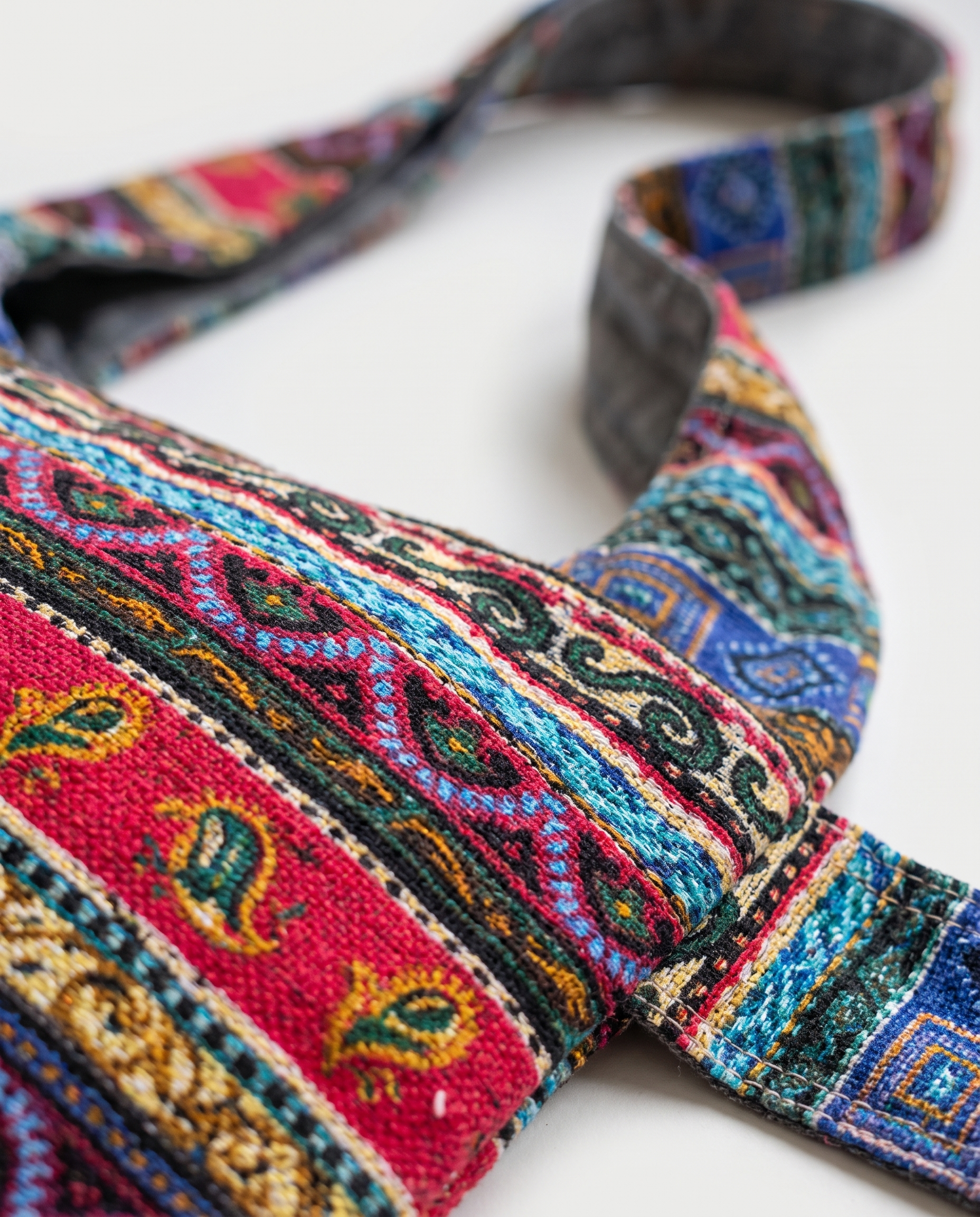 Print crossbody bag in colorful print — texture detail, RABUKO