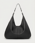 Stitched shoulder tote in black — front view, RABUKO