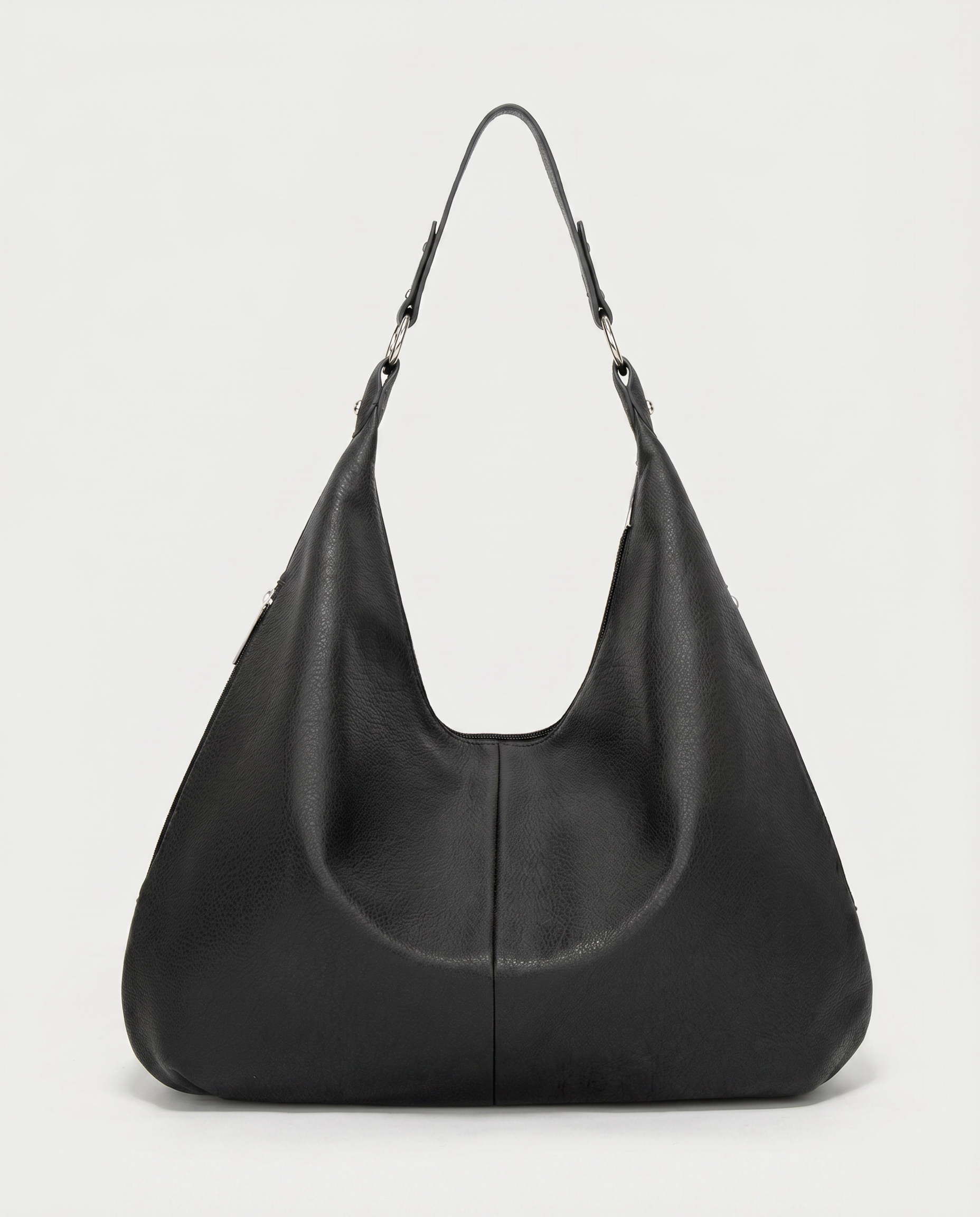 Stitched shoulder tote in black — front view, RABUKO