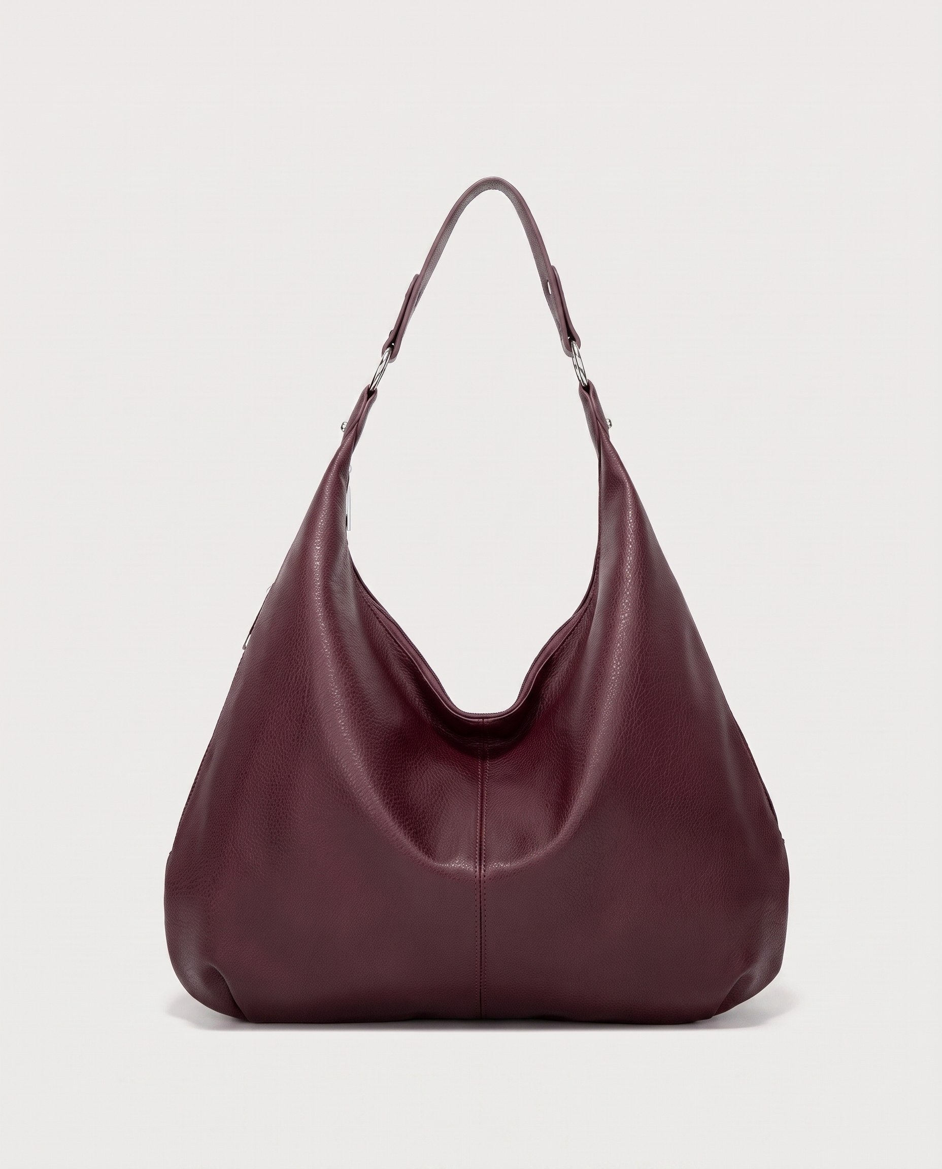 Stitched shoulder tote in brown — front view, RABUKO