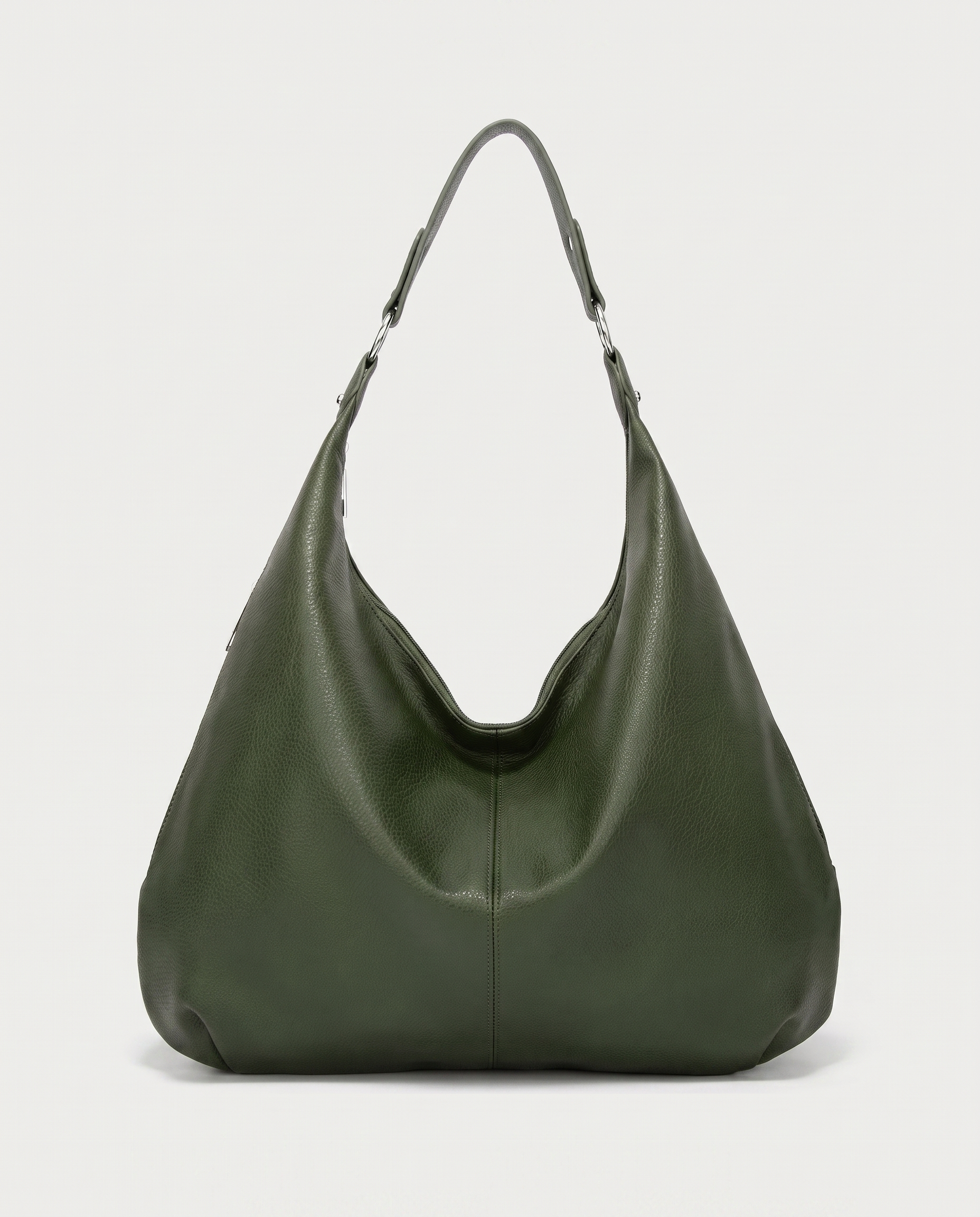Stitched shoulder tote in dark green — front view, RABUKO