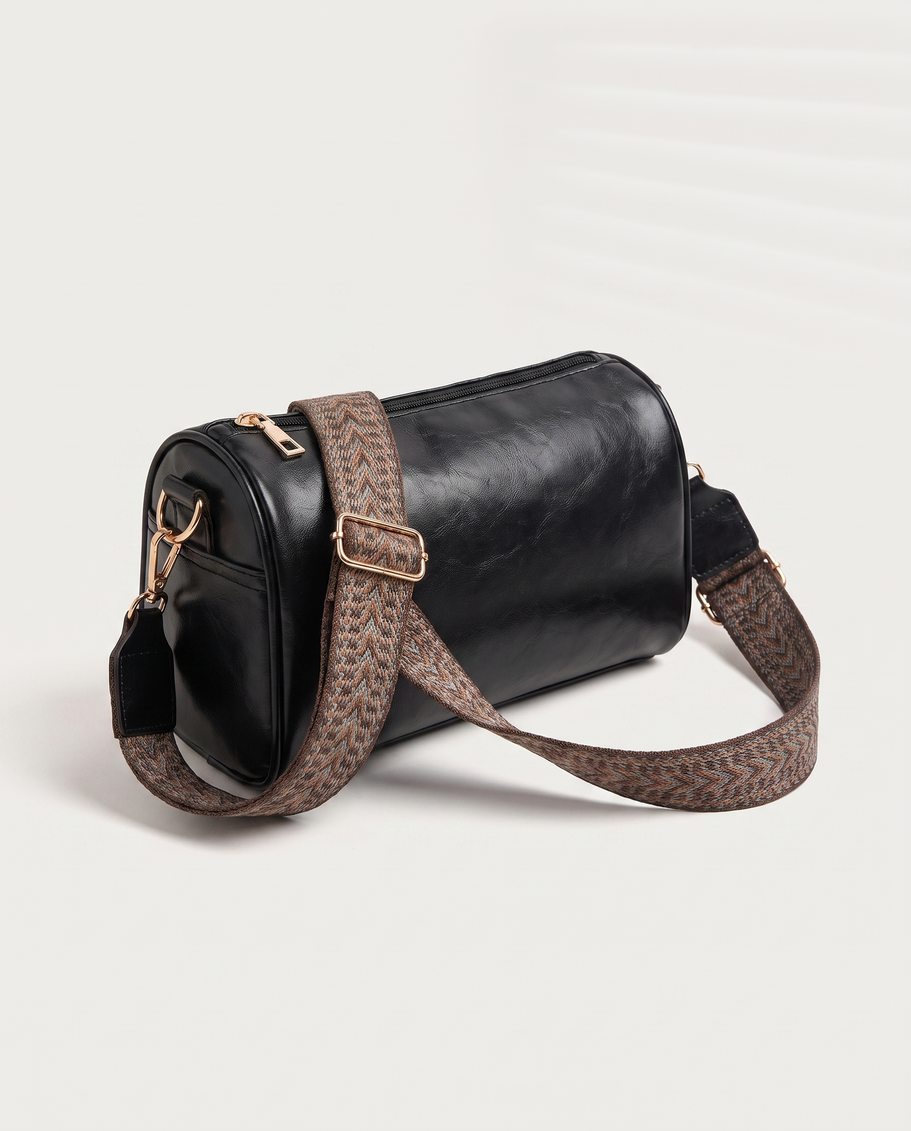 Retro mini tote in black — three-quarter view, RABUKO