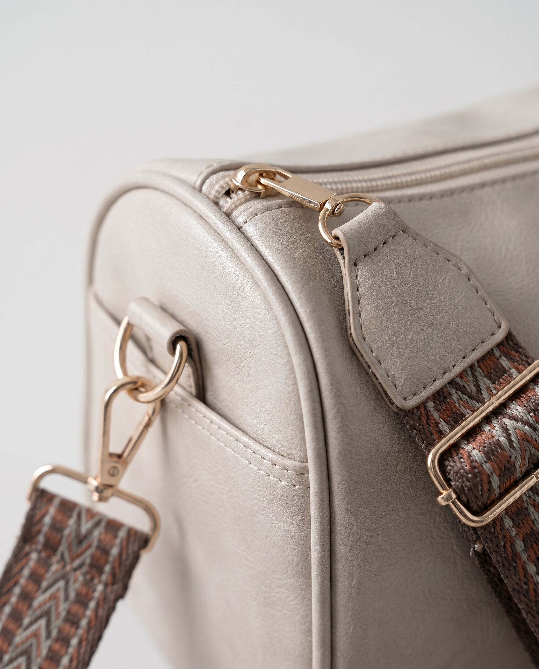 Retro mini tote in beige — texture detail, RABUKO