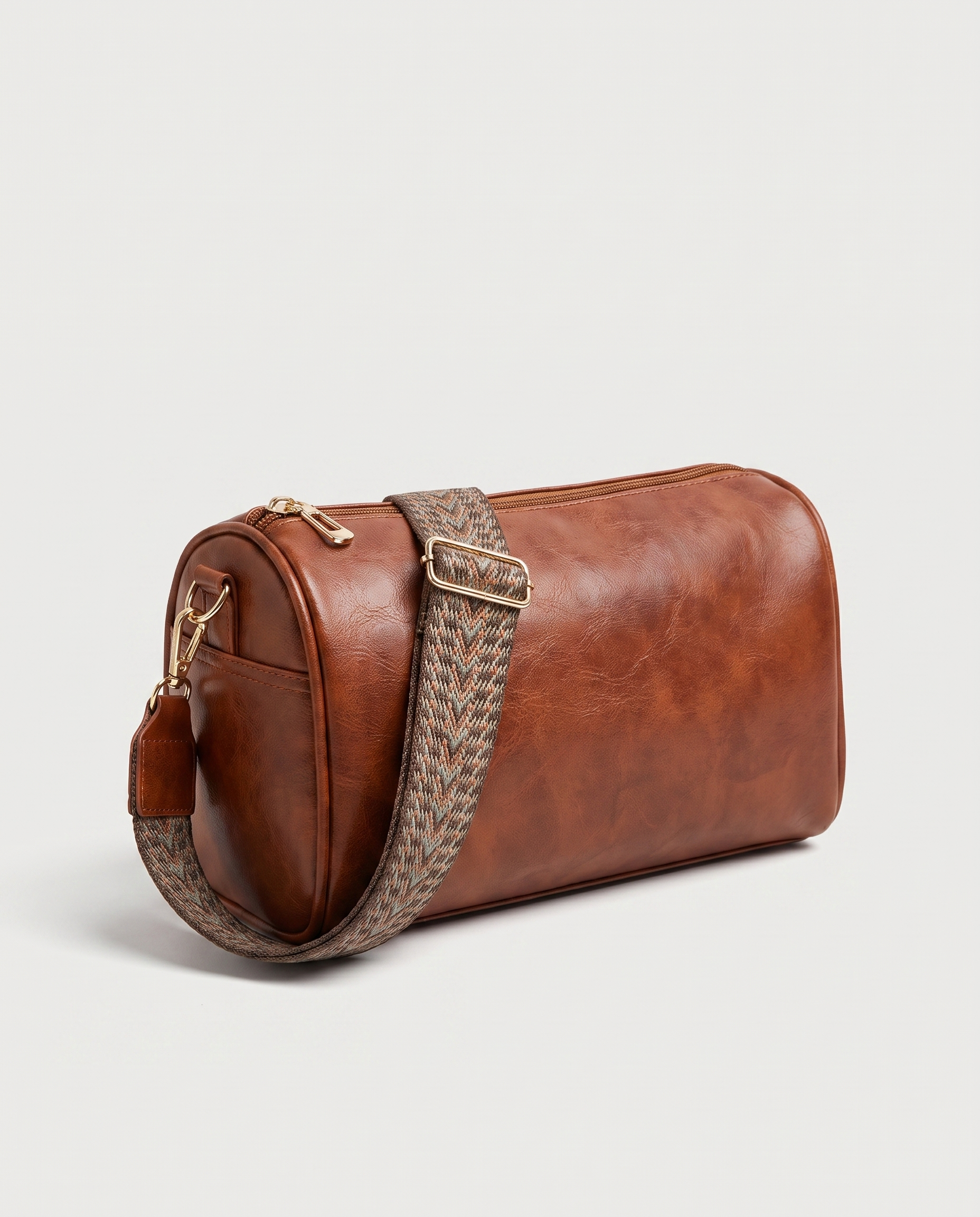 Retro mini tote in brown — three-quarter view, RABUKO