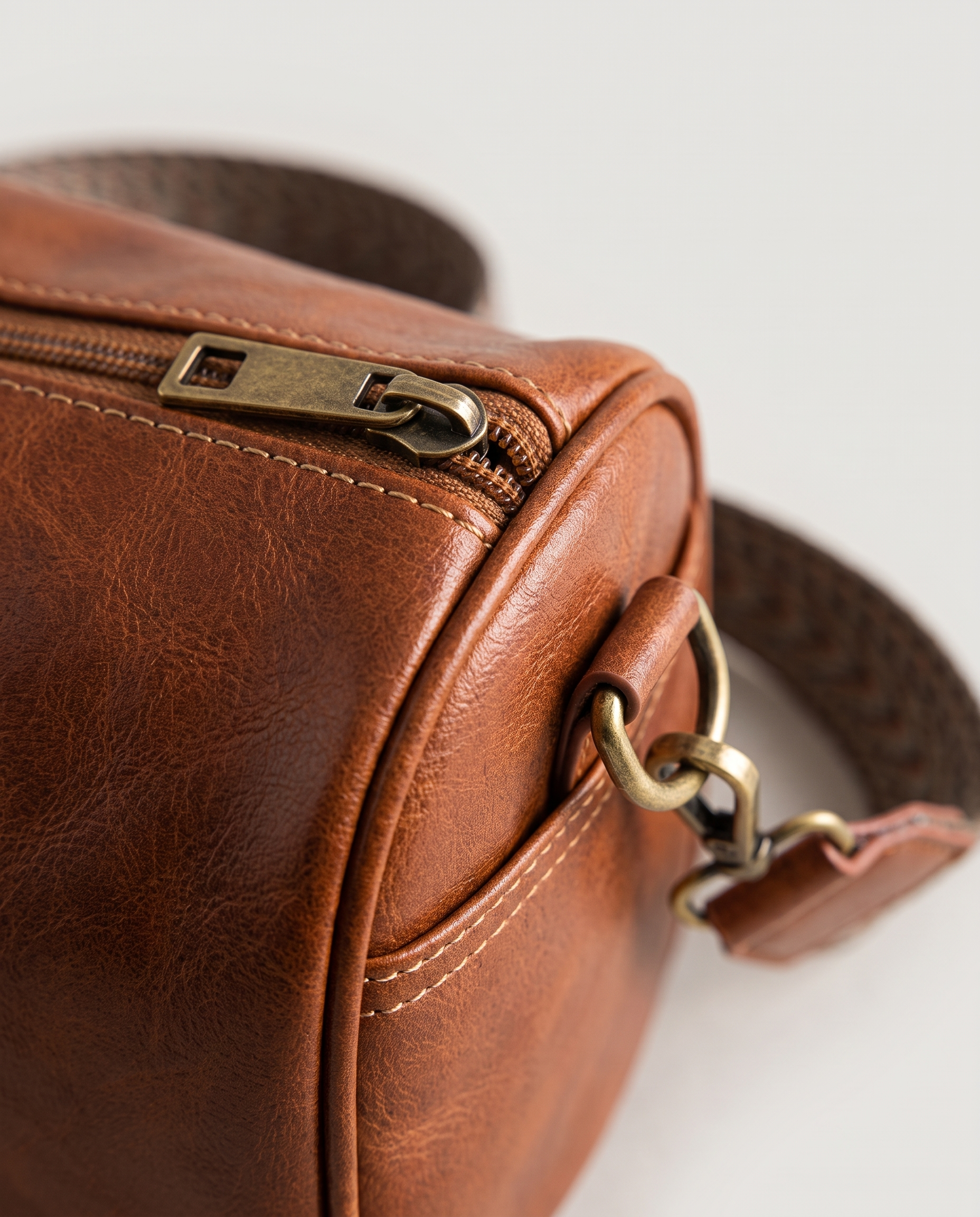 Retro mini tote in brown — texture detail, RABUKO