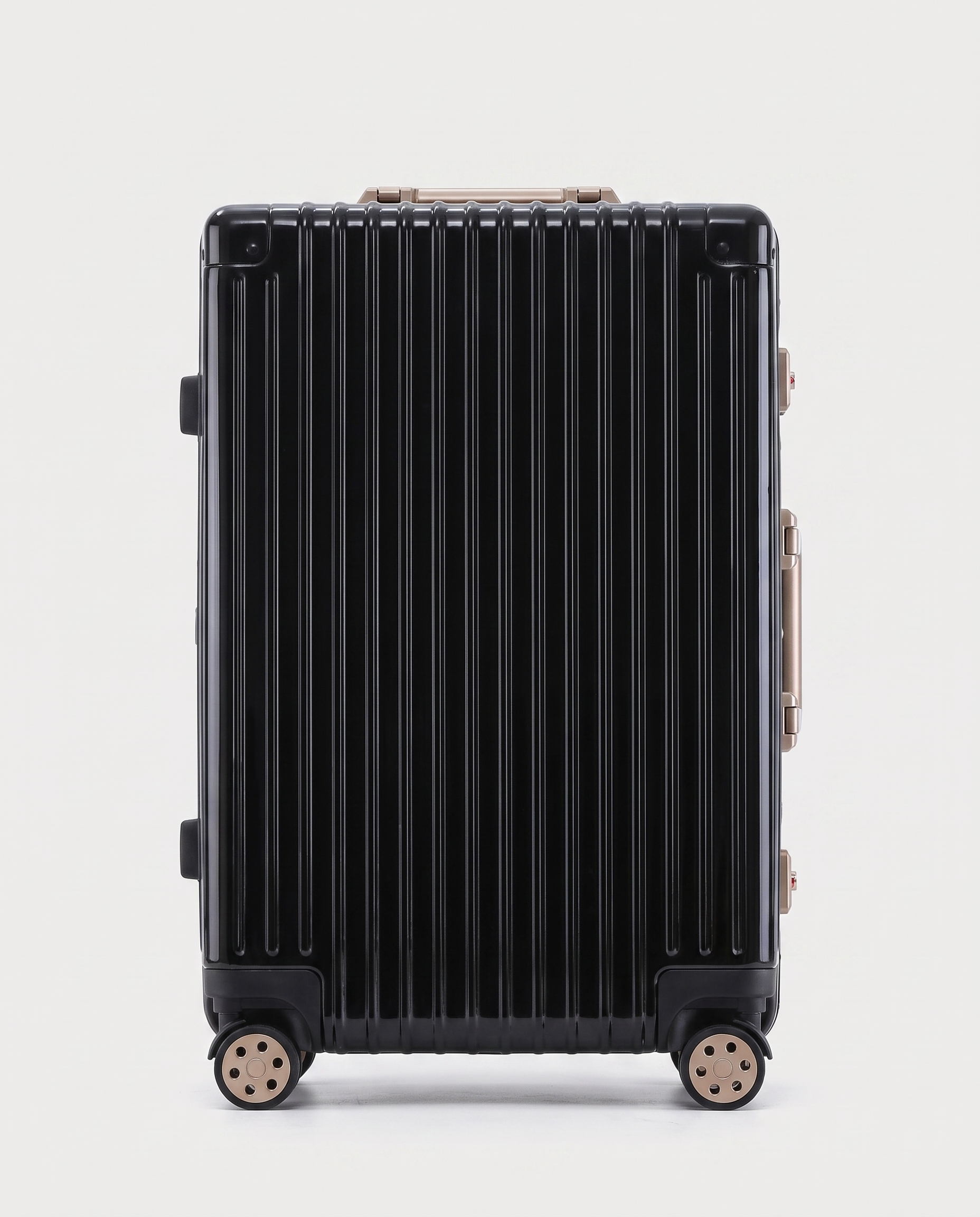 Aluminum frame suitcase in black — front view, RABUKO