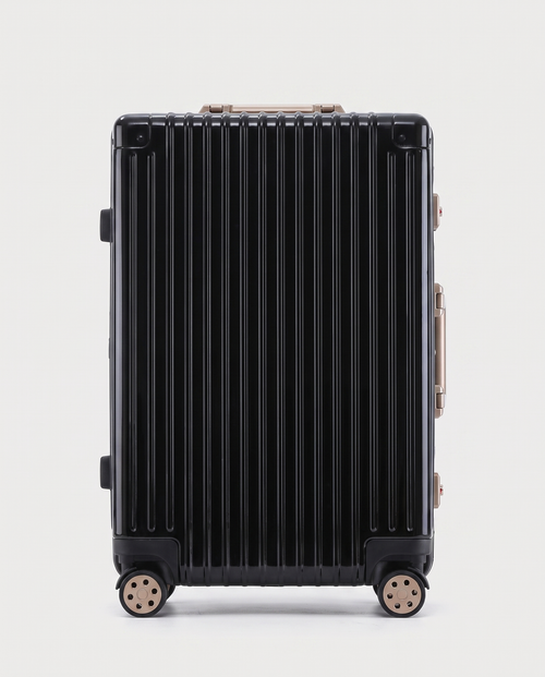 Aluminum frame suitcase in black — front view, RABUKO