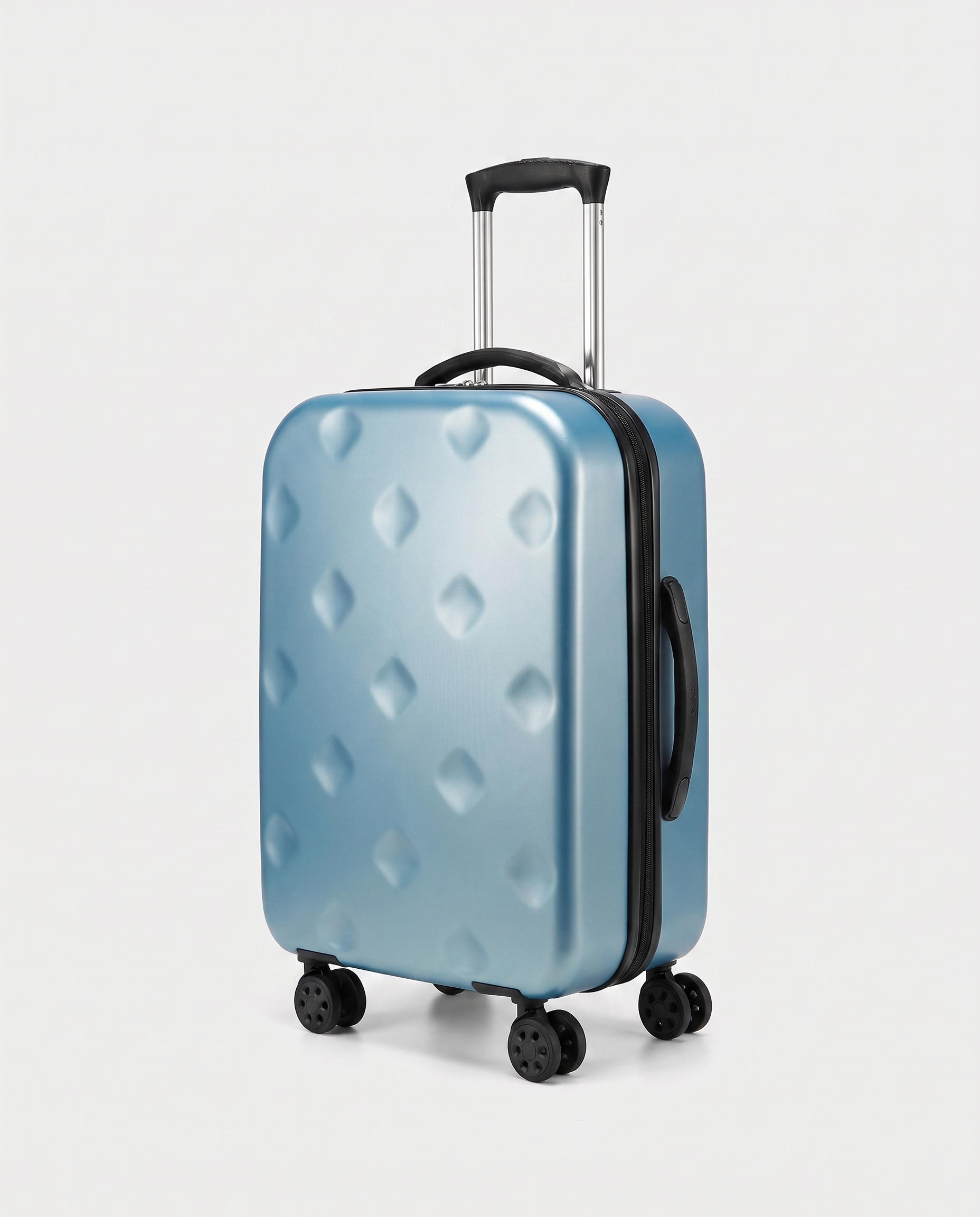 Foldable suitcase in blue — three-quarter view, RABUKO