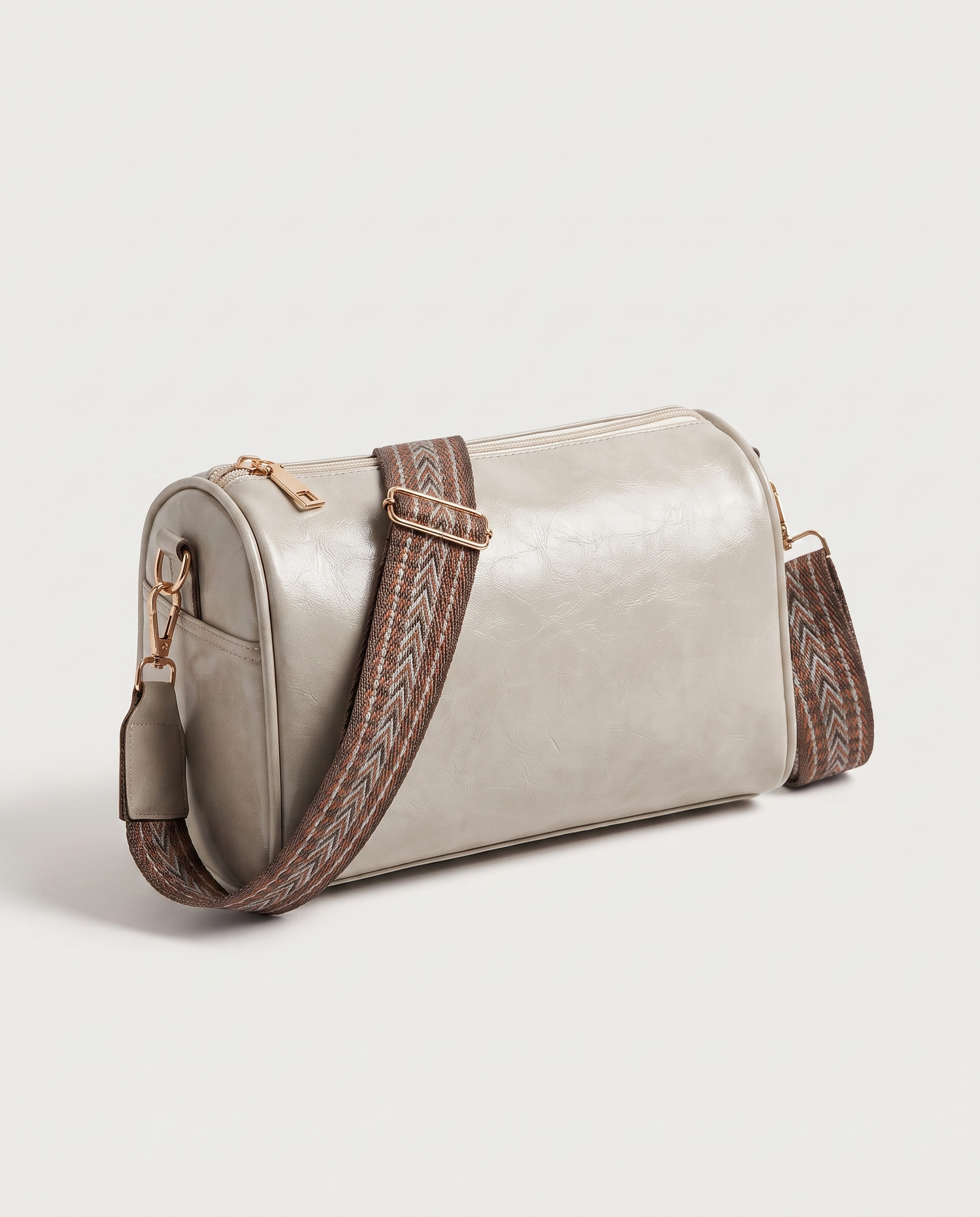 Retro mini tote in beige — three-quarter view, RABUKO