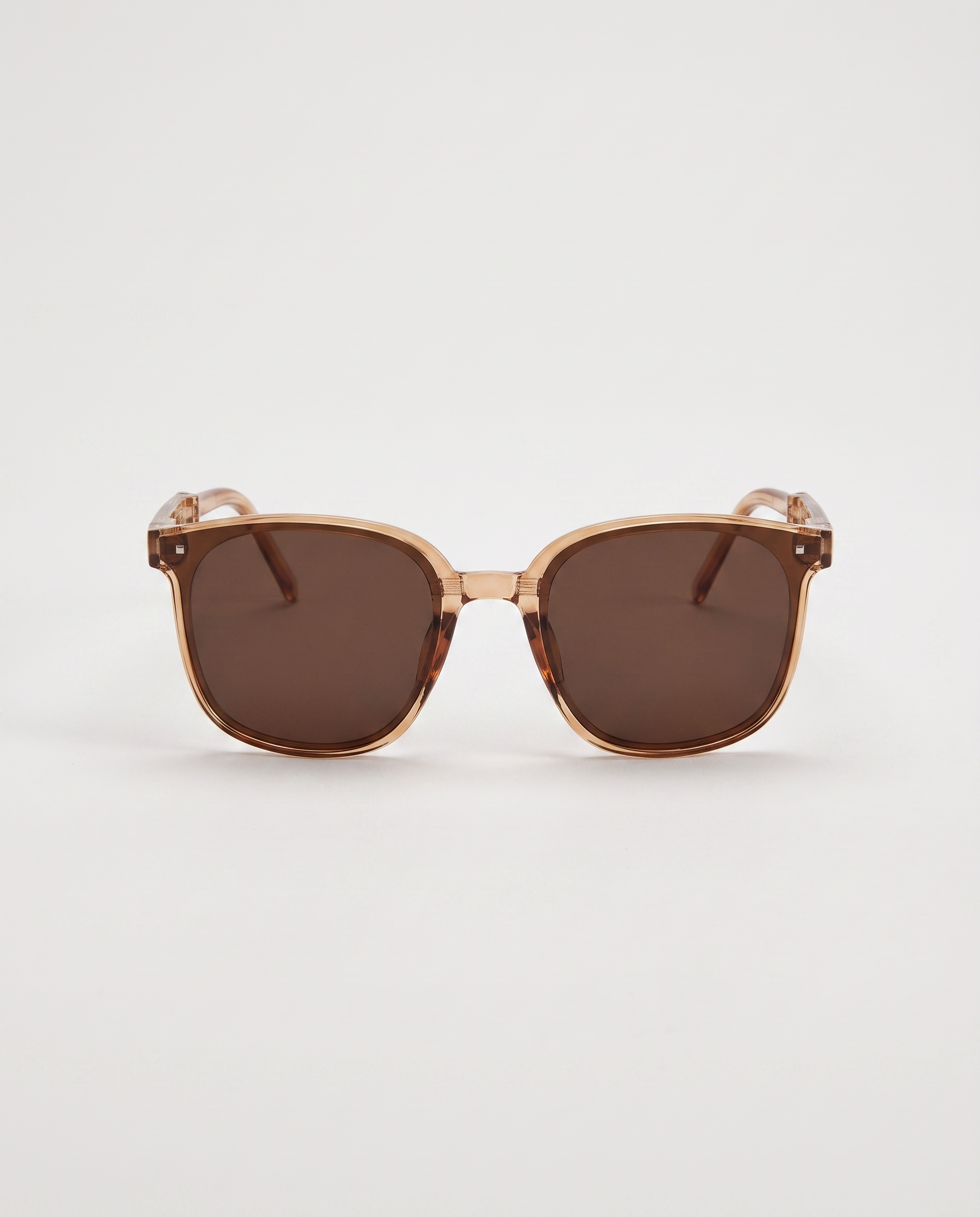 Folding sunglasses in brown — front view, RABUKO
