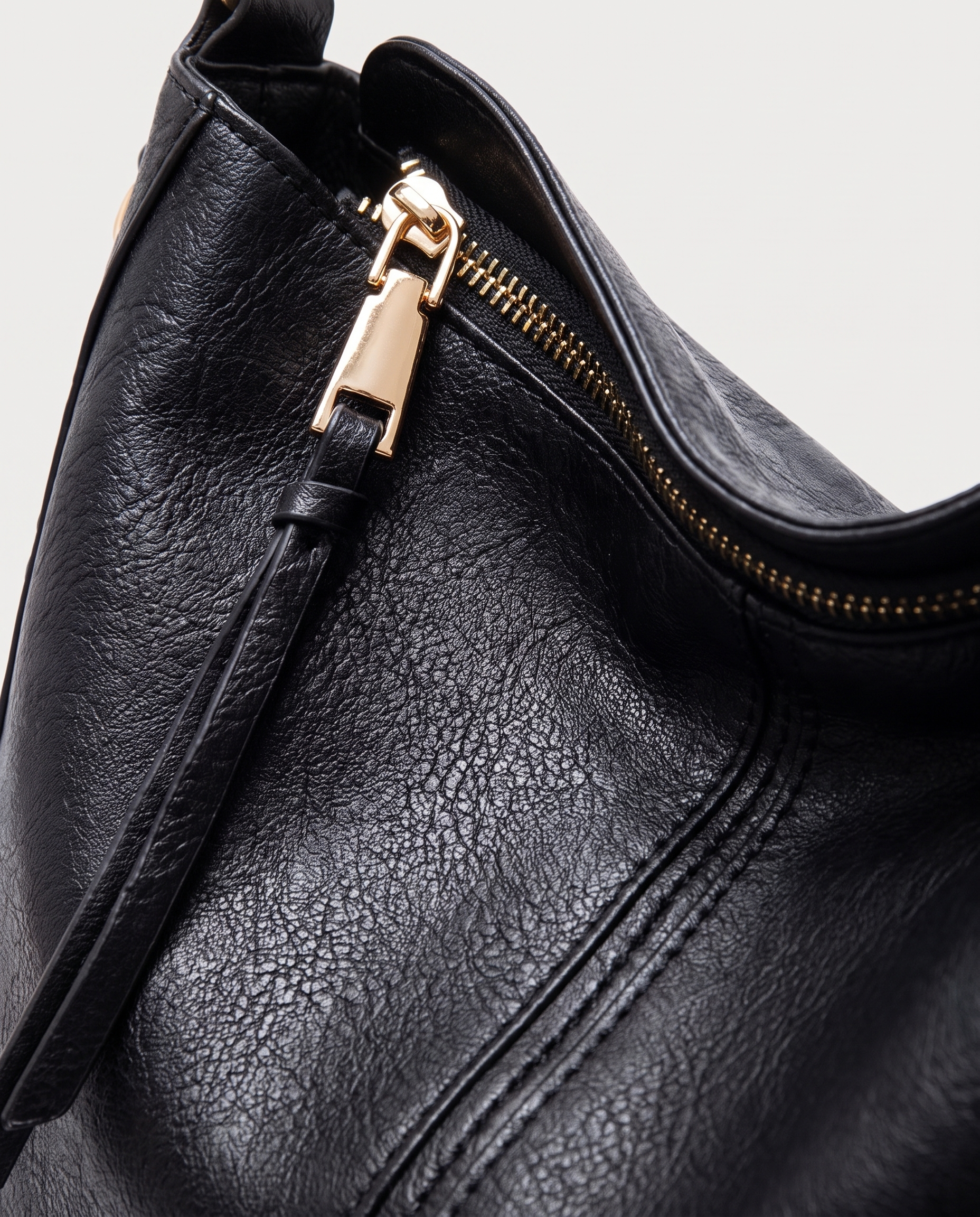 Hobo shoulder bag in black — texture detail, RABUKO