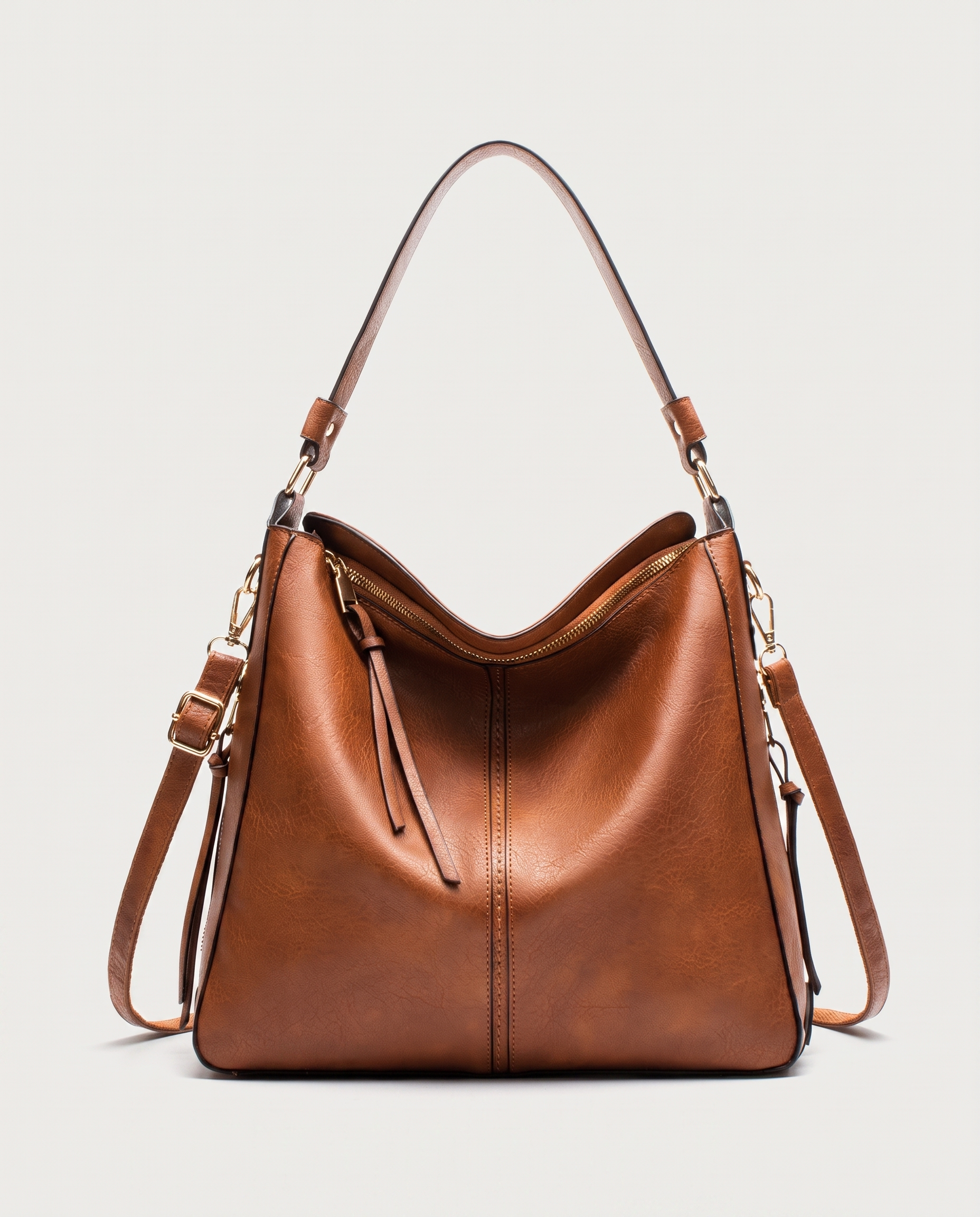 Hobo shoulder bag in brown — front view, RABUKO