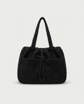 Corduroy drawstring bag in black — front view, RABUKO