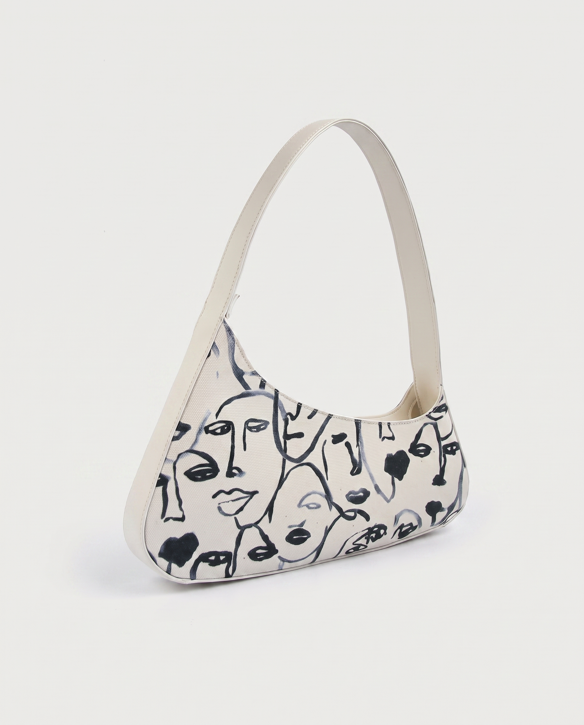 Minimal Shoulder Bag in white — three-quarter view, RABUKO