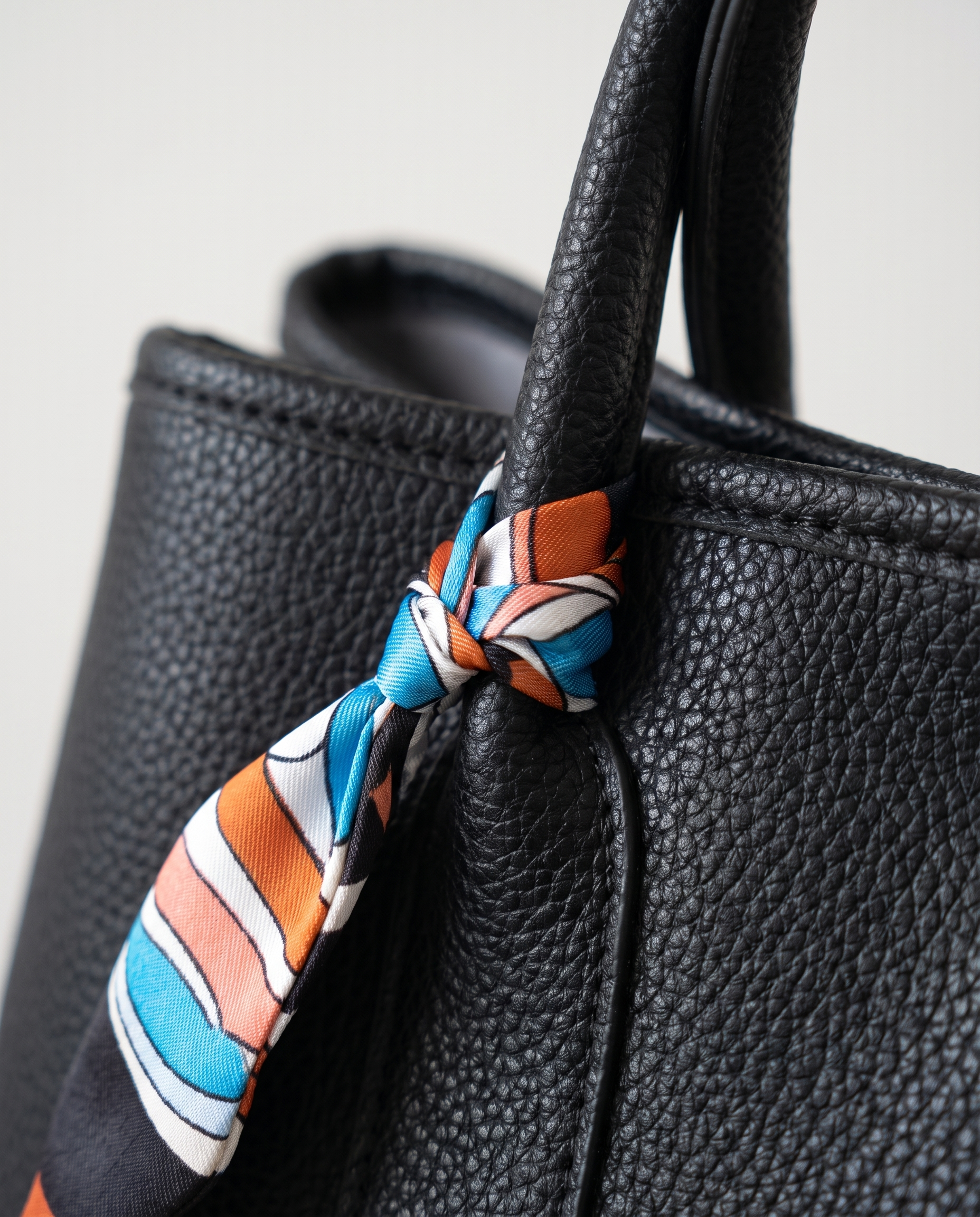 Scarf tote bag in black — scarf detail, RABUKO