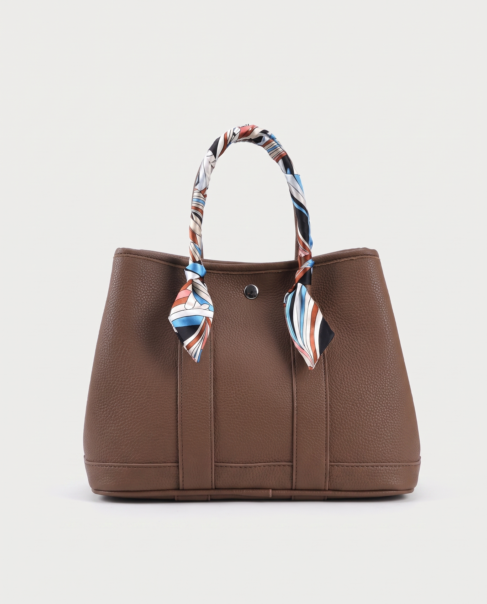 Scarf tote bag in khaki — front view, RABUKO