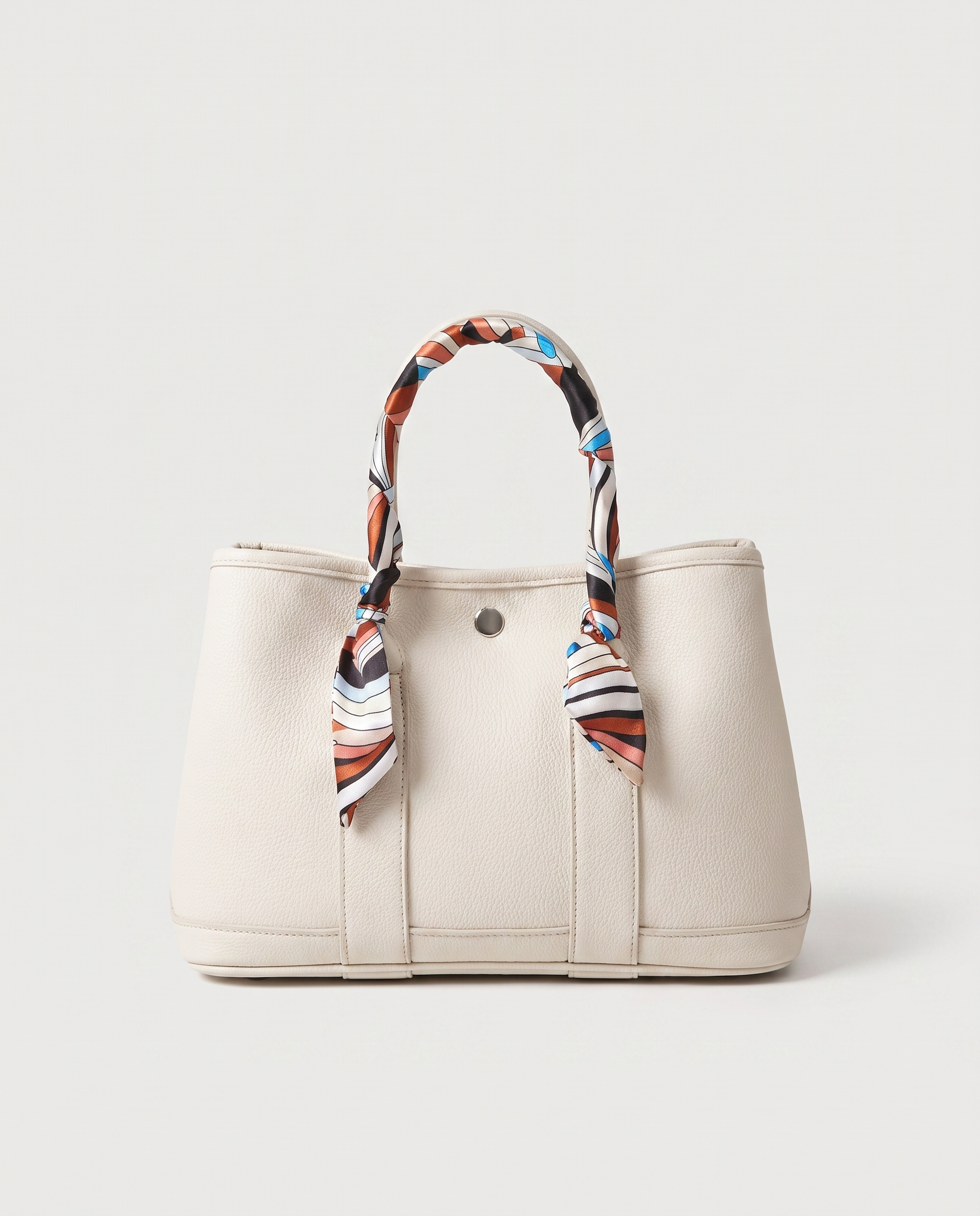 Scarf tote bag in white — front view, RABUKO