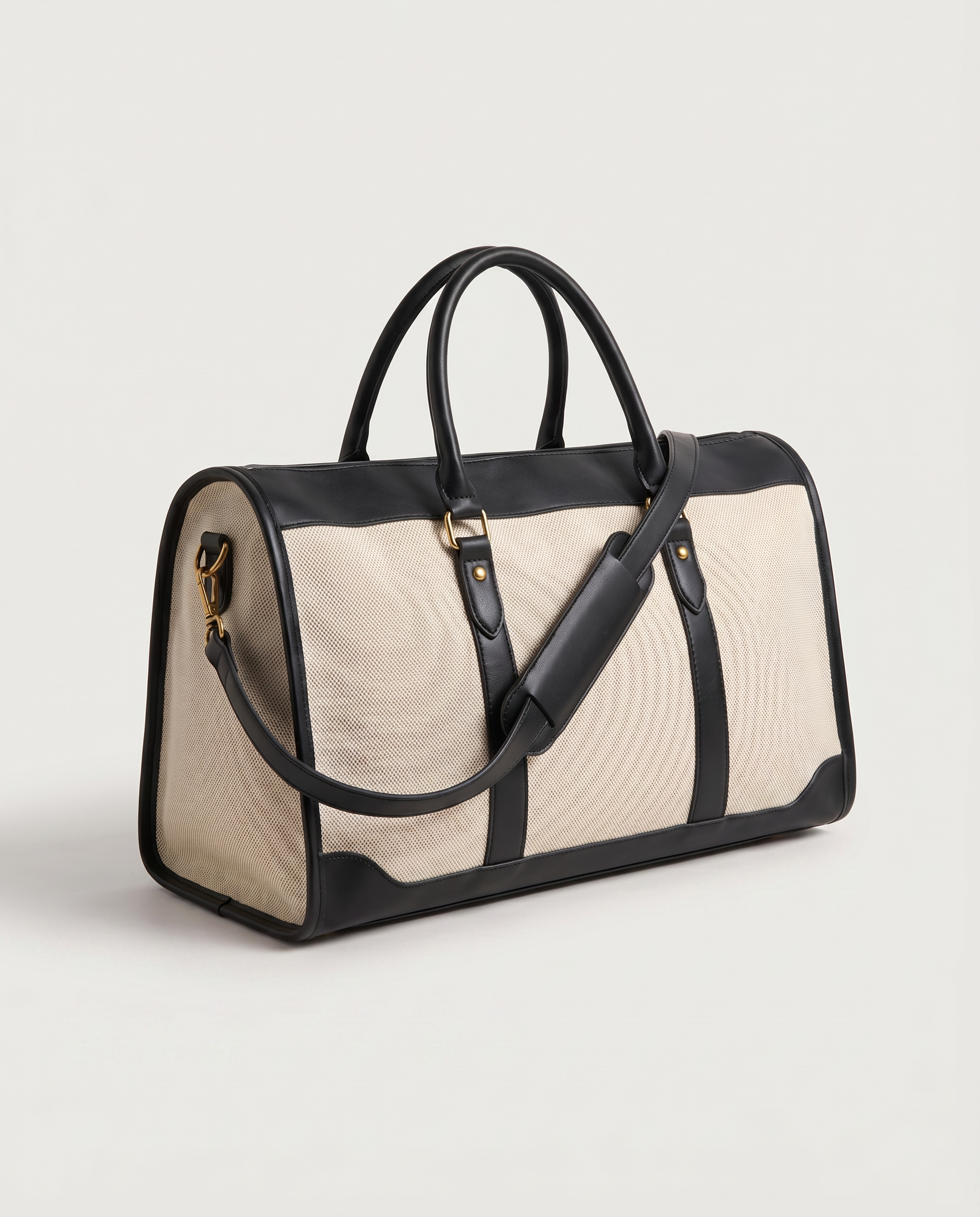 Weekender Travel Tote in black — three-quarter view, RABUKO