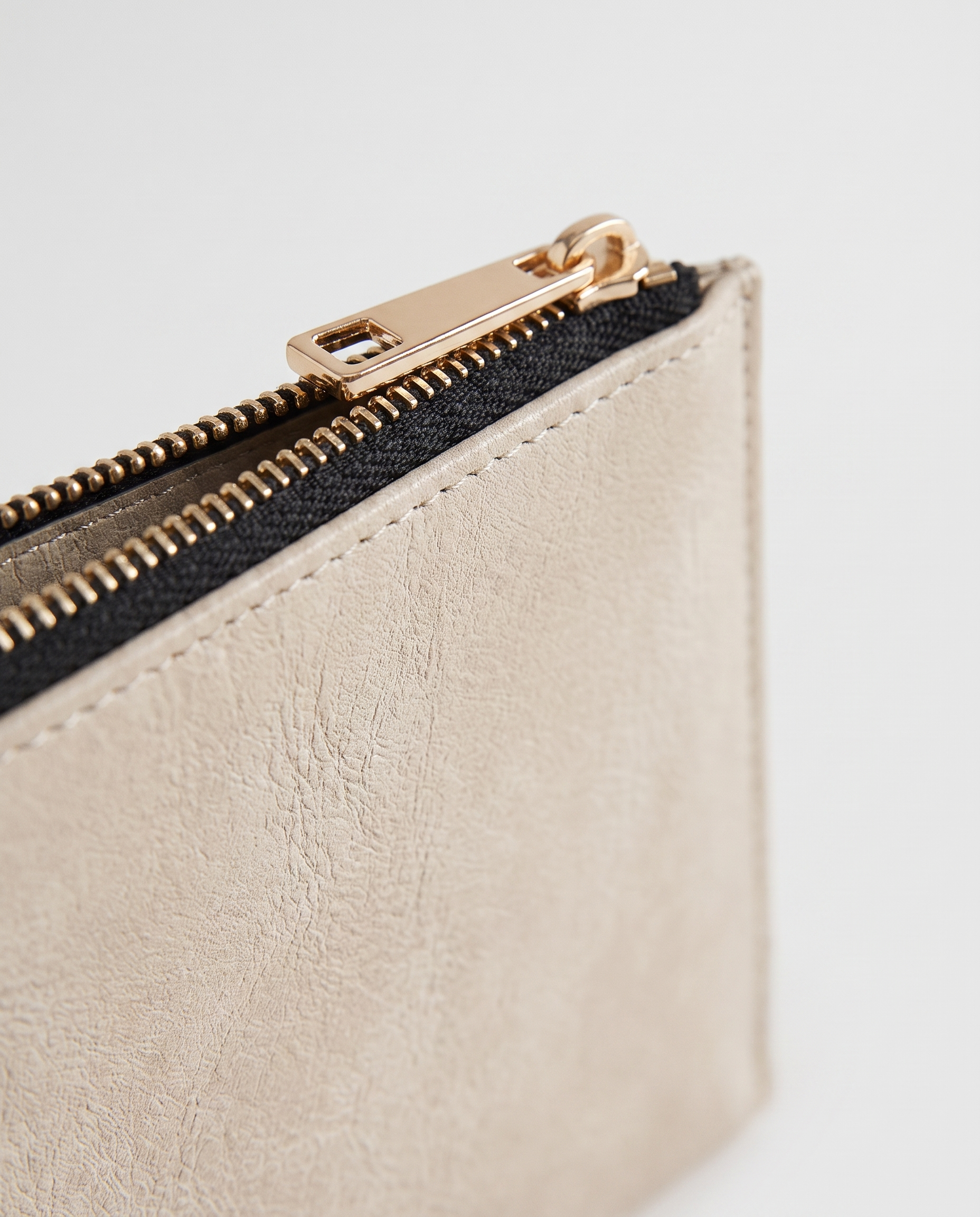 Slim Long Wallet in beige — texture detail, RABUKO