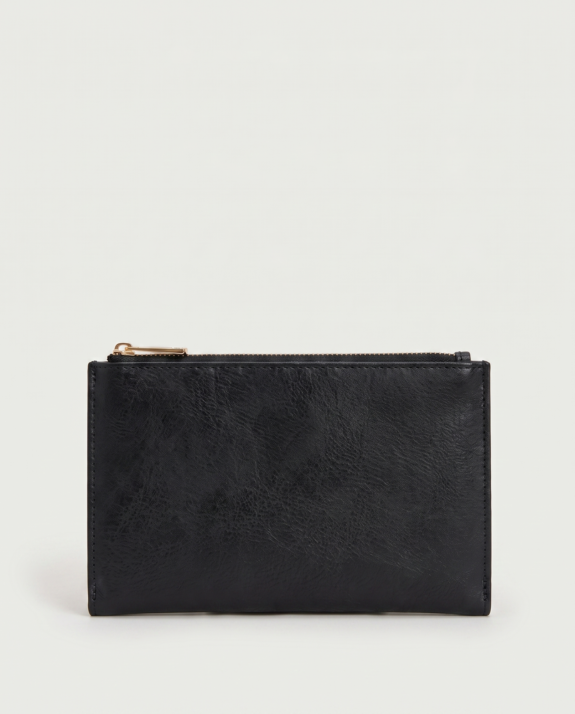 Slim Long Wallet in black — front view, RABUKO