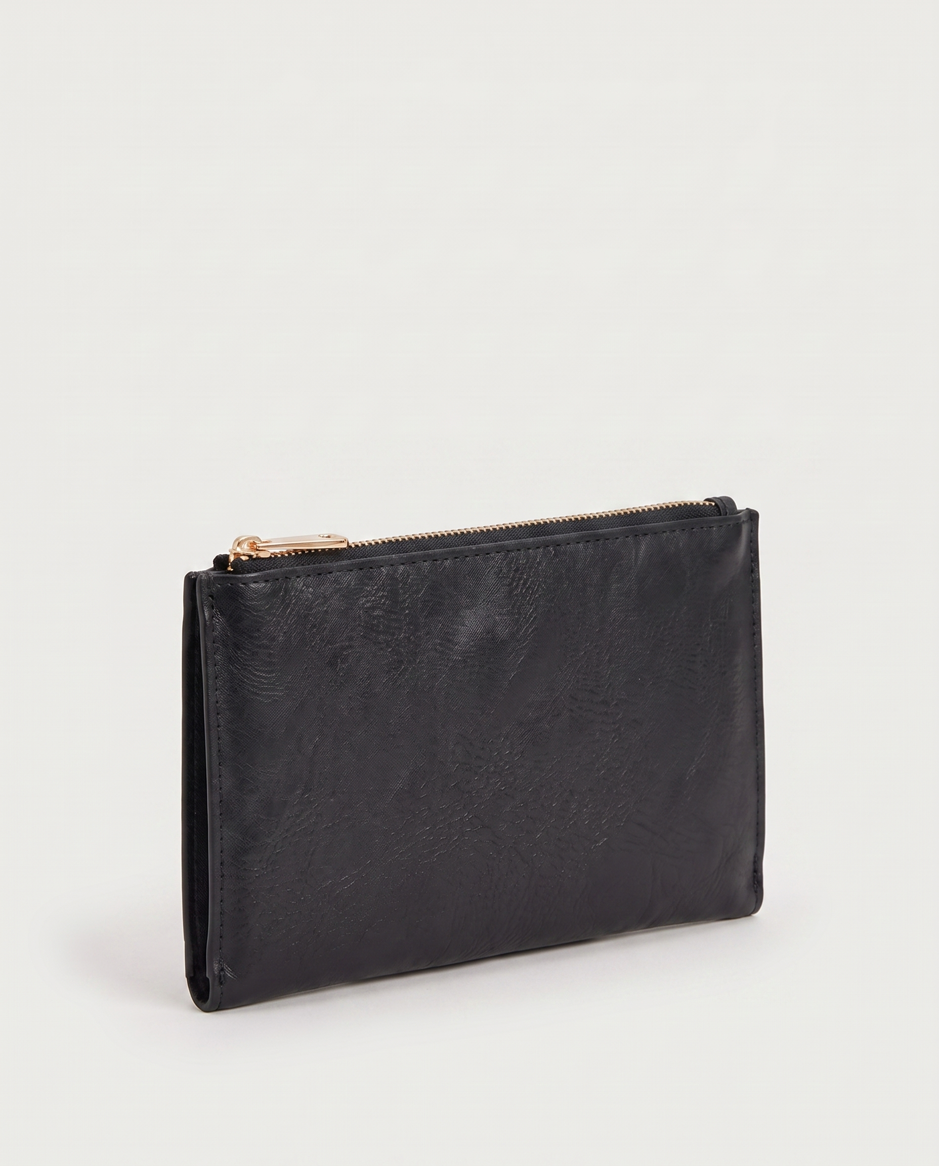 Slim Long Wallet in black — three-quarter view, RABUKO