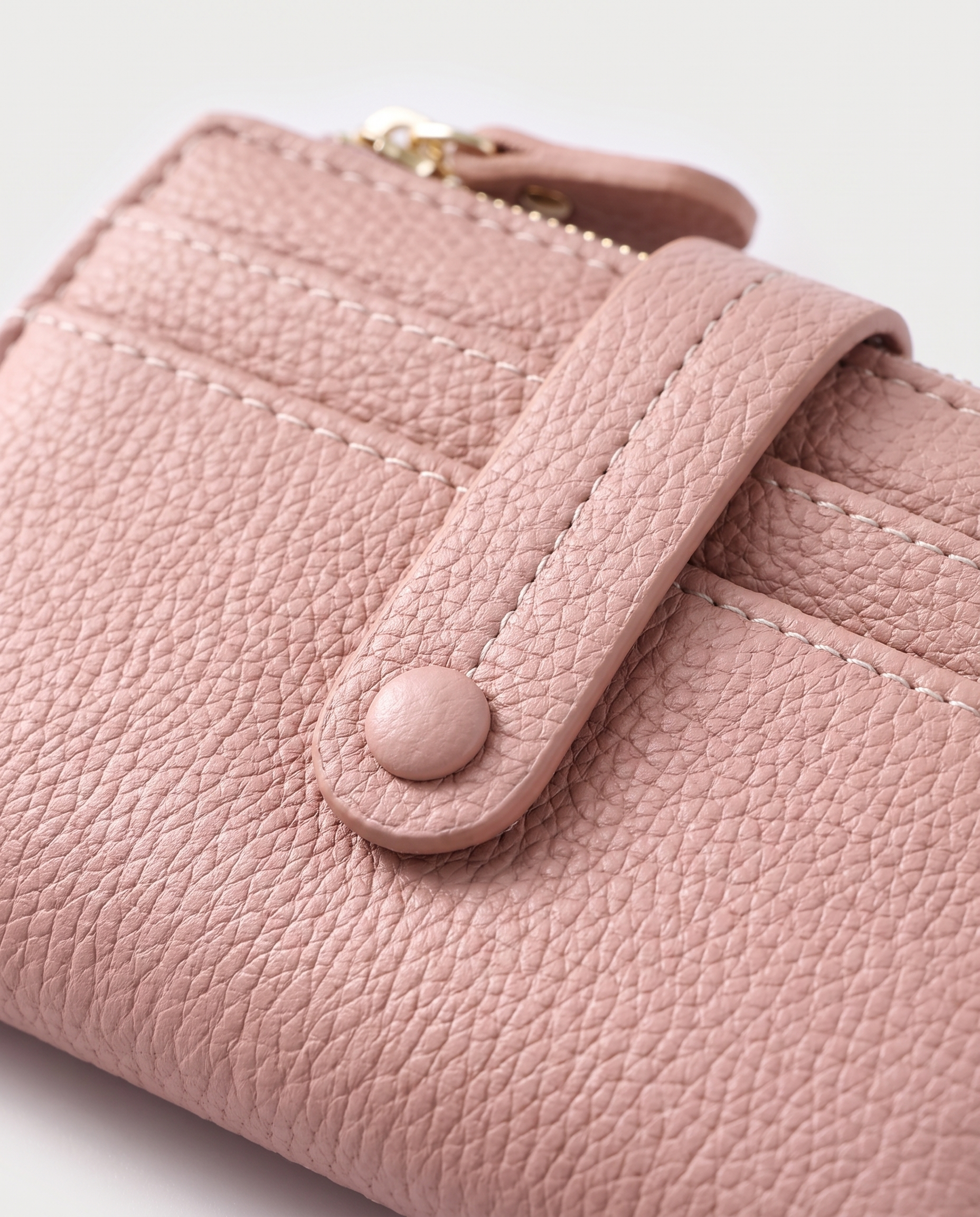 Plaid Compact Wallet in pink — plaid texture detail, RABUKO