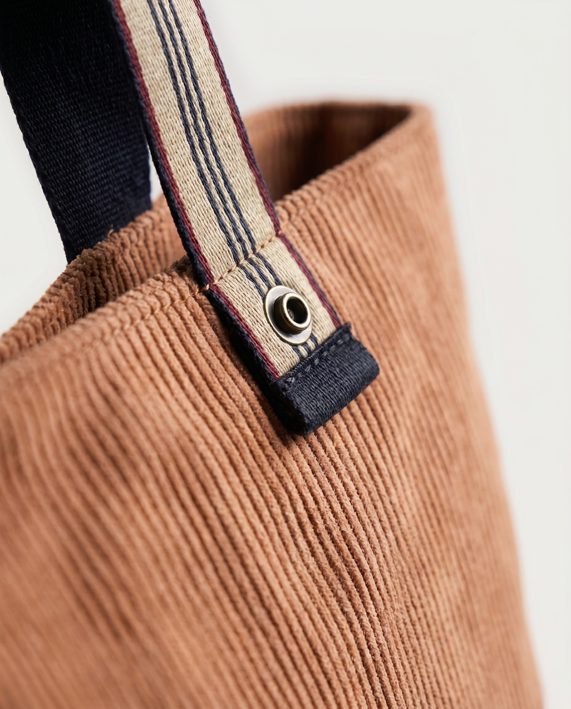 Corduroy Tote Bag in khaki — corduroy texture detail, RABUKO