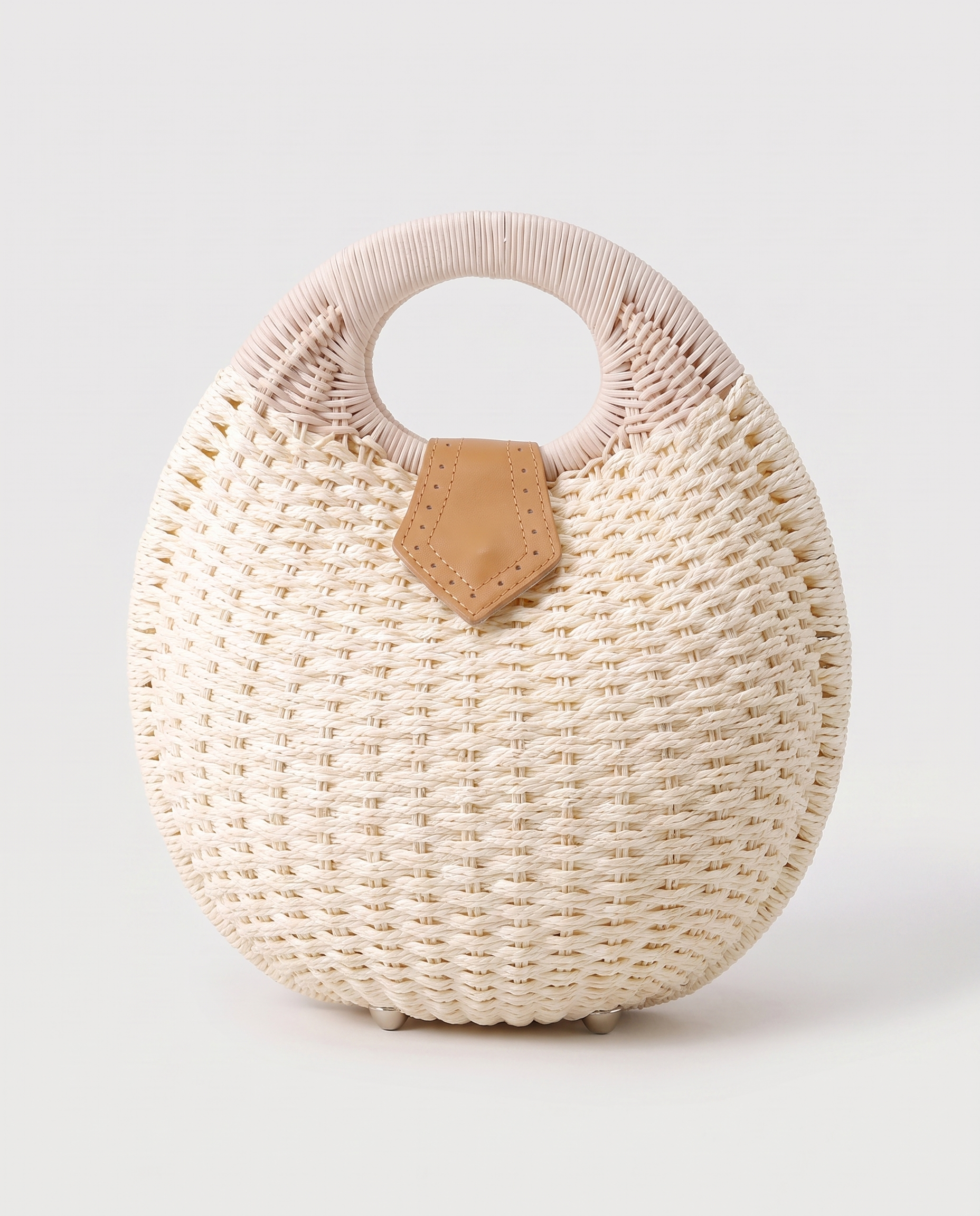 Rattan Top-Handle Bag in white — front view, RABUKO