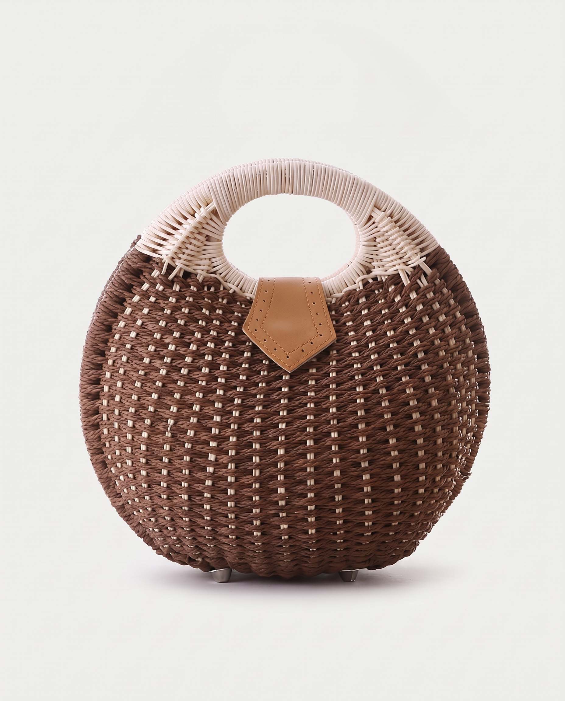 Rattan Top-Handle Bag in brown — front view, RABUKO