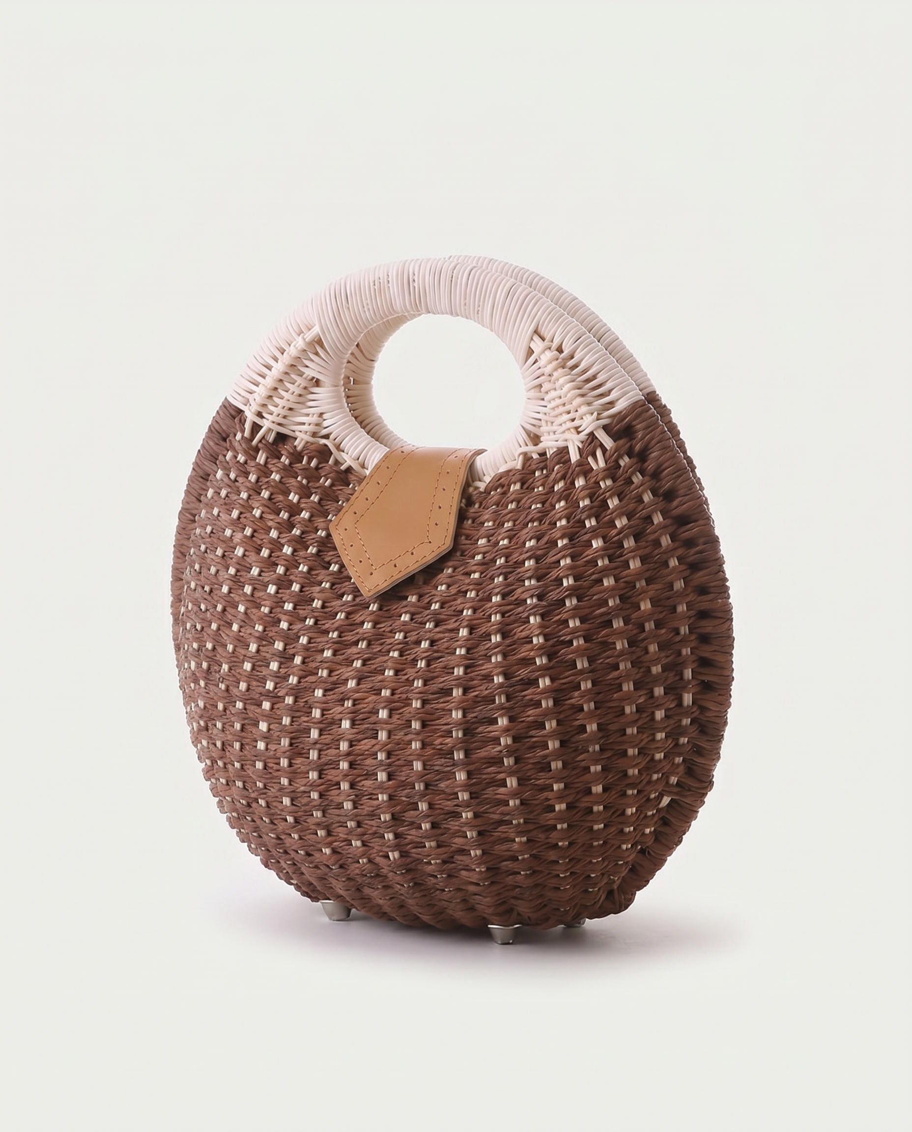 Rattan Top-Handle Bag in brown — three-quarter view, RABUKO