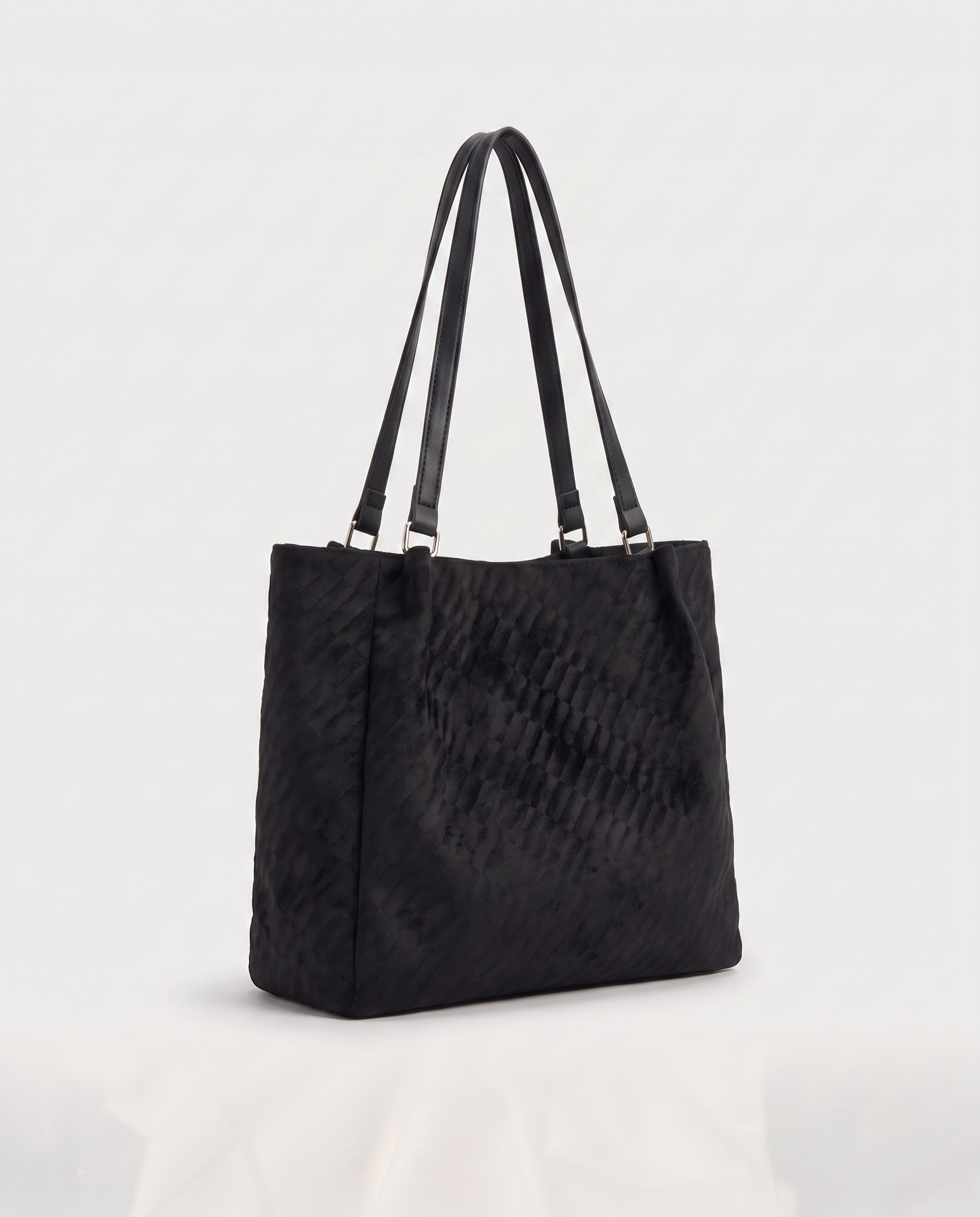 Casual shopper tote in black — three-quarter view, RABUKO