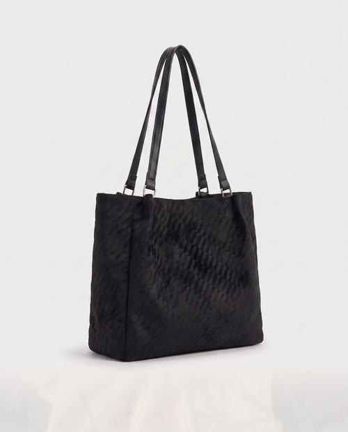 Casual shopper tote in black — three-quarter view, RABUKO