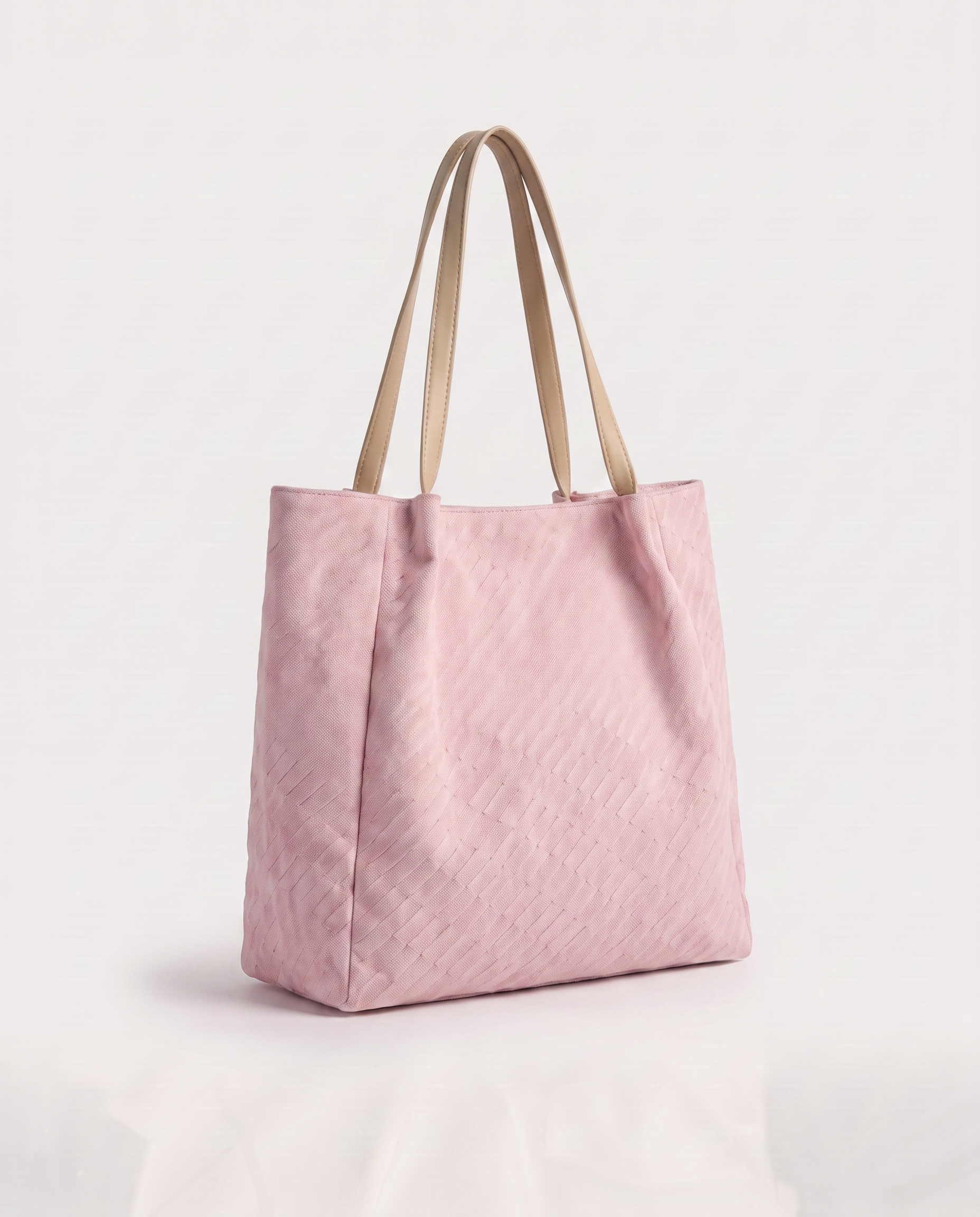 Casual shopper tote in pink — three-quarter view, RABUKO