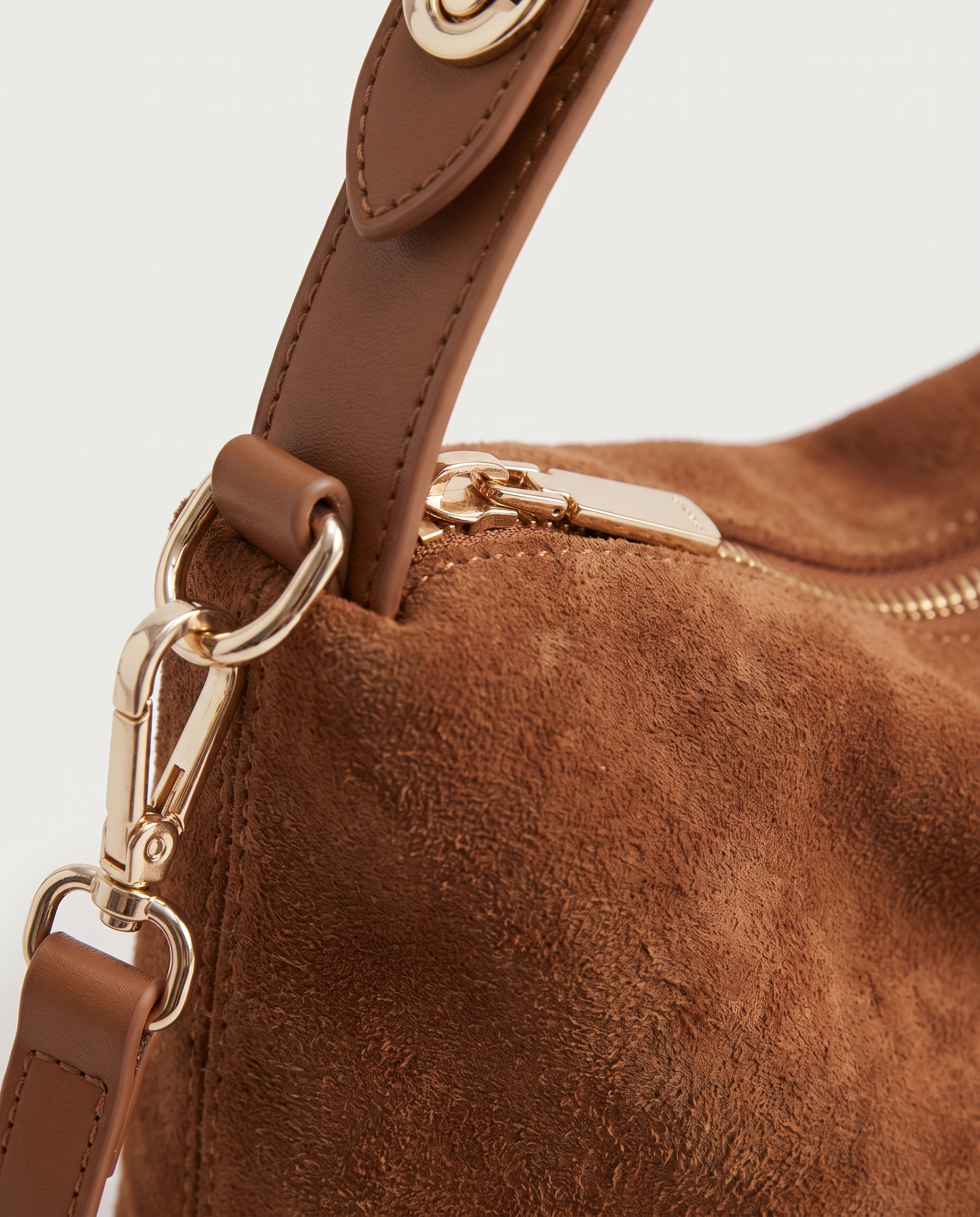 Boston Shoulder Bag in brown — material and stitching detail, RABUKO