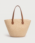 Contrast straw tote in beige — front view, RABUKO