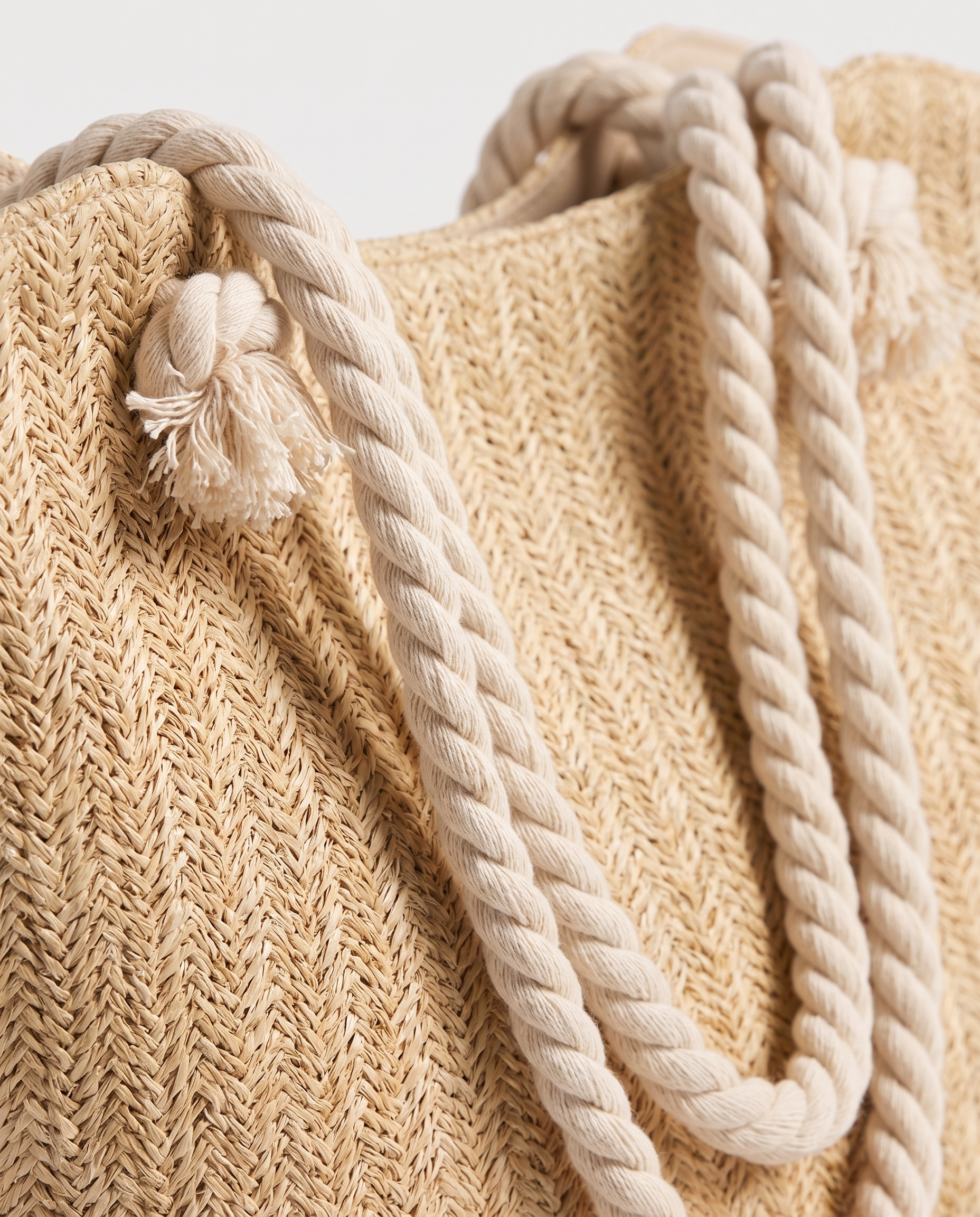 Large Straw Flap Bag in khaki — weave texture detail, RABUKO