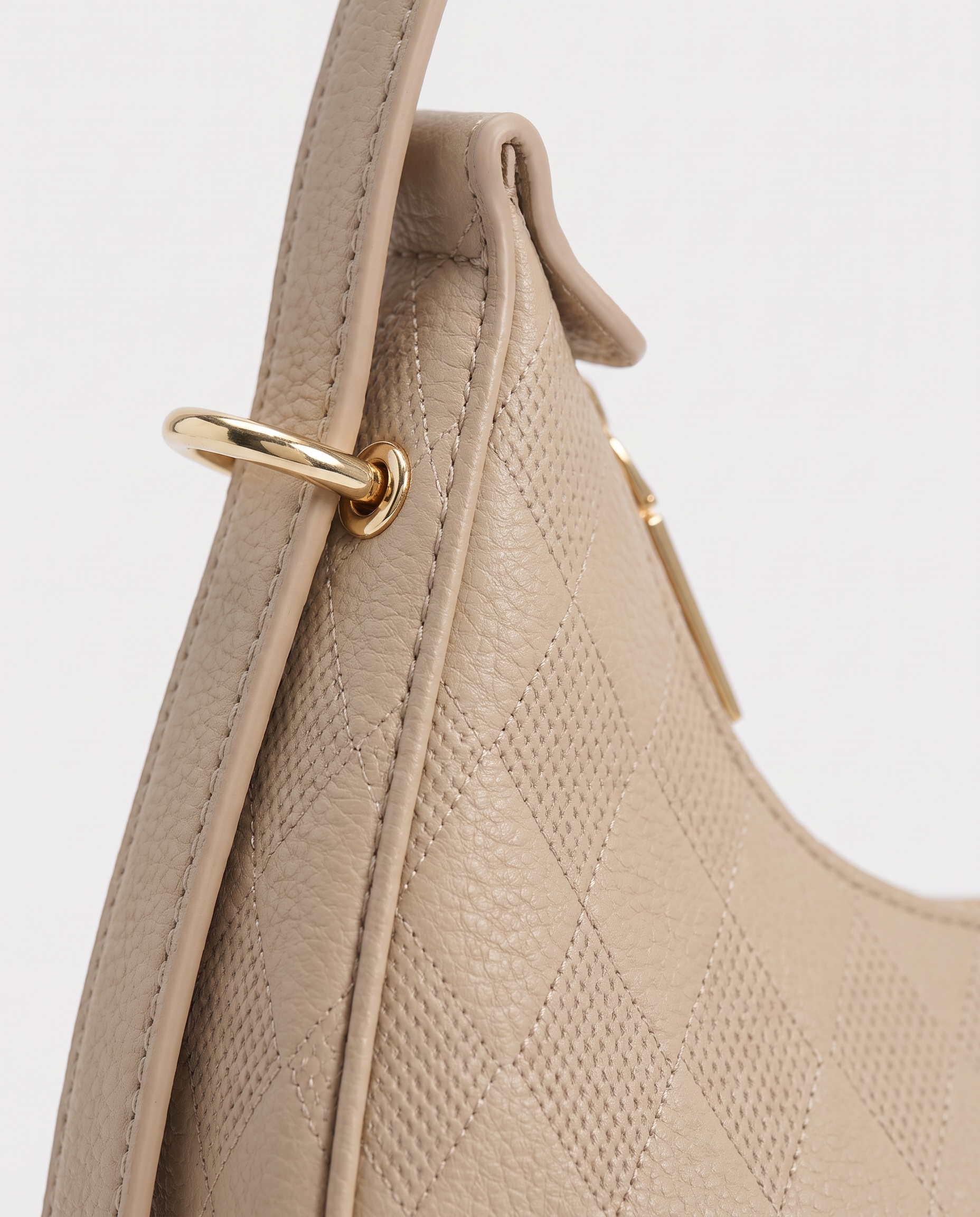 Stitched Flap Bag in khaki — quilted texture detail, RABUKO