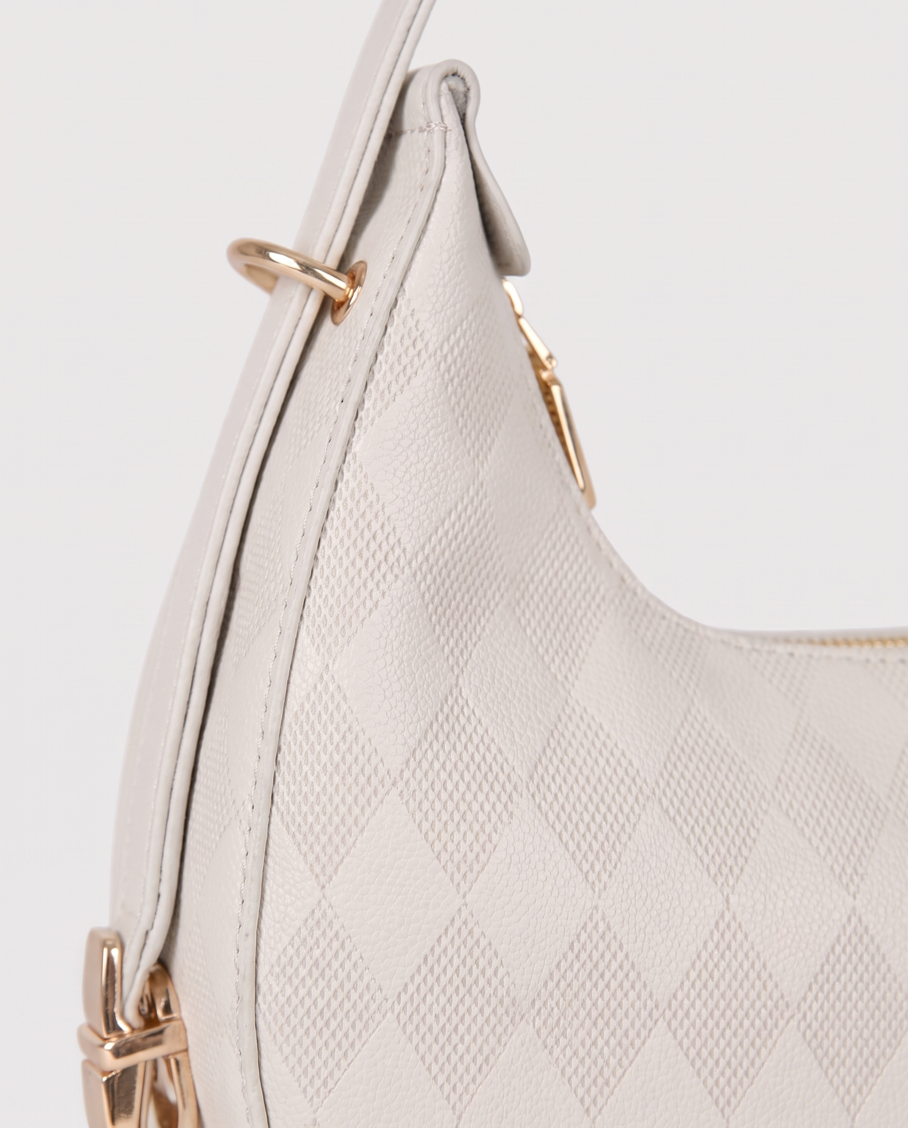 Stitched Flap Bag in white — quilted texture detail, RABUKO